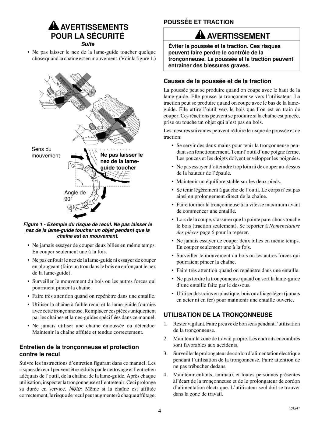 Remington 100582-01, 100582-02, EL-7B owner manual Poussé E ET Traction, Causes de la poussé e et de la traction 