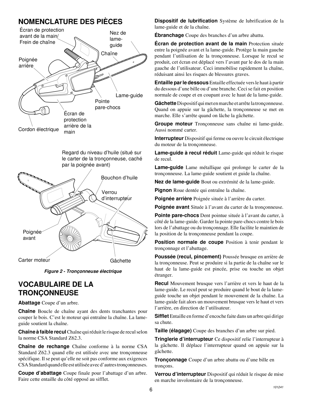 Remington 100582-01, 100582-02, EL-7B owner manual Nomenclature DES PIÈ CES, Vocabulaire DE LA Tronç Onneuse 