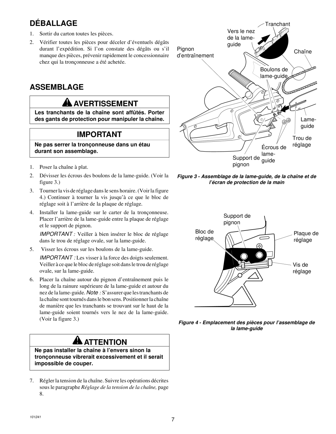 Remington 100582-01, 100582-02, EL-7B owner manual DÉ Ballage, Assemblage Avertissement 