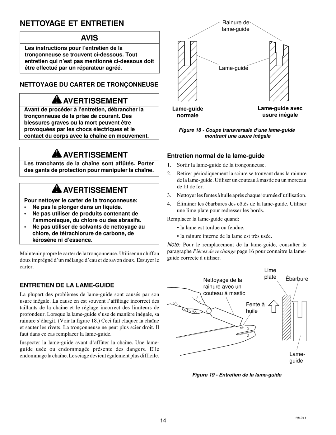 Remington 100582-01, 100582-02 owner manual Nettoyage ET Entretien Avis, Nettoyage DU Carter DE Tronç Onneuse 