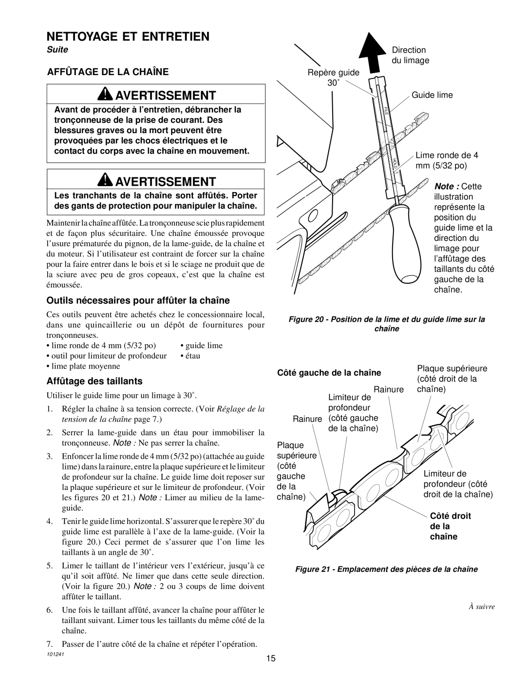 Remington 100582-01, 100582-02, EL-7B owner manual Nettoyage ET Entretien, Affû Tage DE LA Chaîne, Affû tage des taillants 