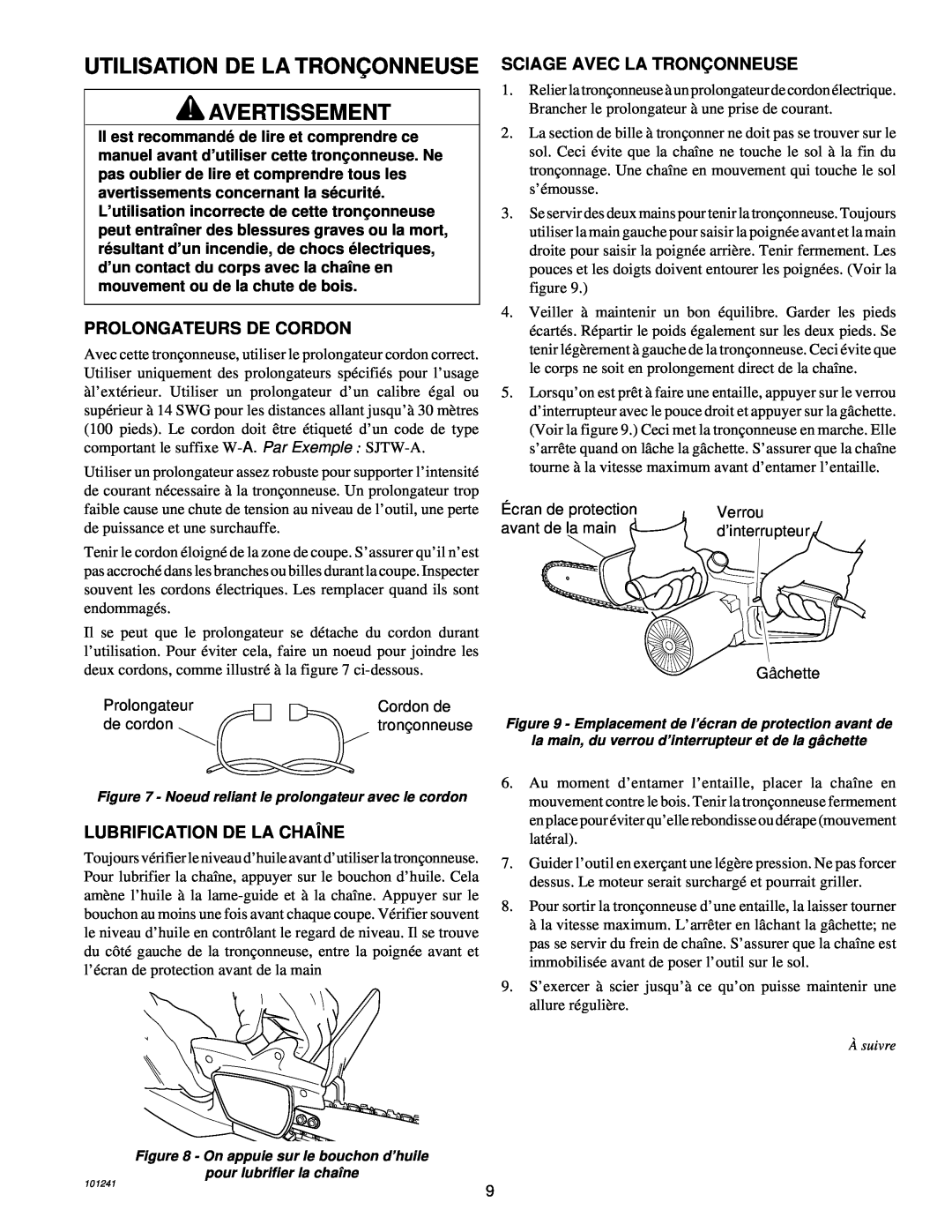 Remington 100582-01, 100582-02, EL-7B owner manual Utilisation De La Tronç Onneuse Avertissement, Prolongateurs De Cordon 