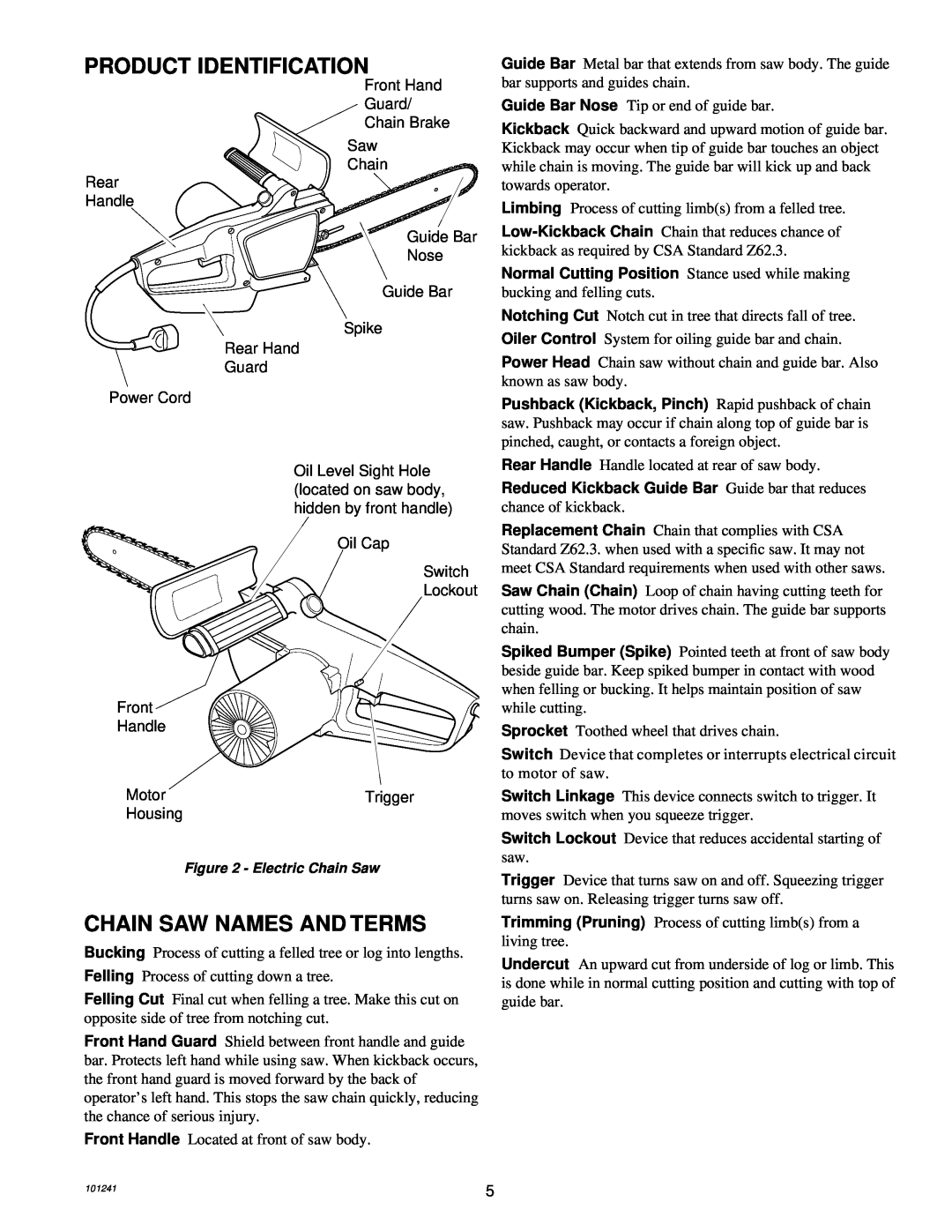 Remington 100582-01, 100582-02, EL-7B owner manual Product Identification, Chain Saw Names And Terms 