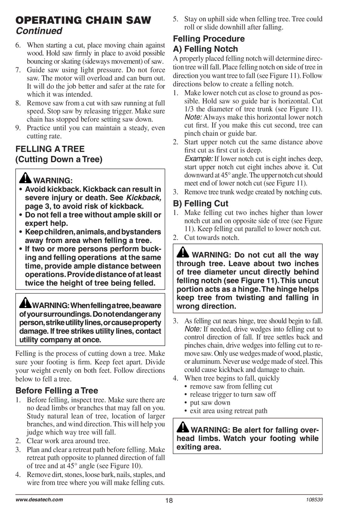 Remington 104316-04,106890-01, 108526-01, 104317, 106821, 106821A Felling a Tree Cutting Down a Tree, Felling Cut 