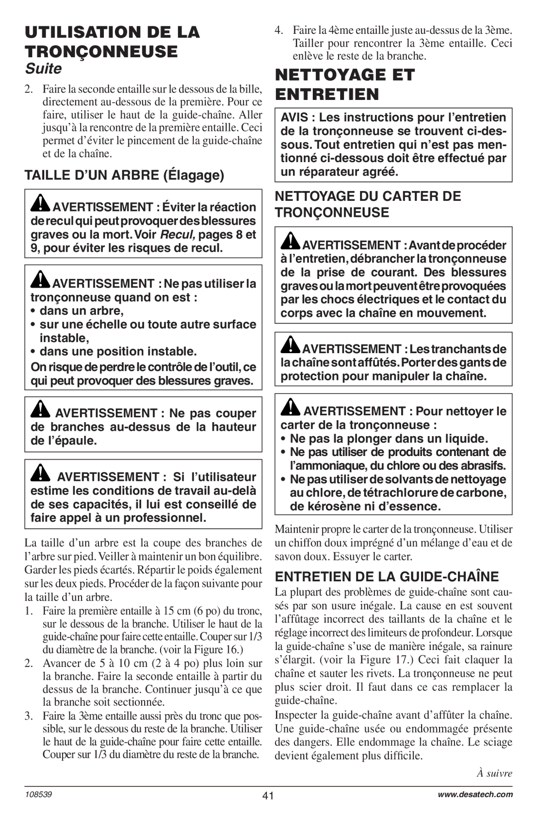 Remington 104316-04,106890-01, 108526-01, 104317, 106821, 106821A Nettoyage ET Entretien, Taille D’UN Arbre Élagage 