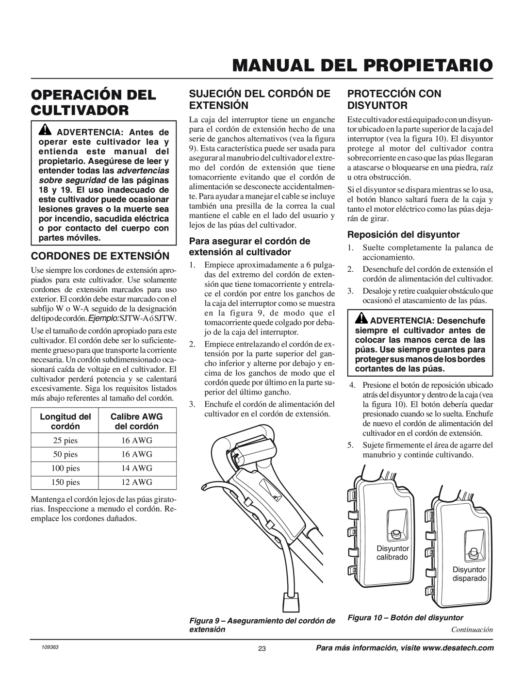 Remington 109312-01 Operación Del Cultivador, Cordones De Extensión, Sujeción Del Cordón De Extensión, Longitud del 