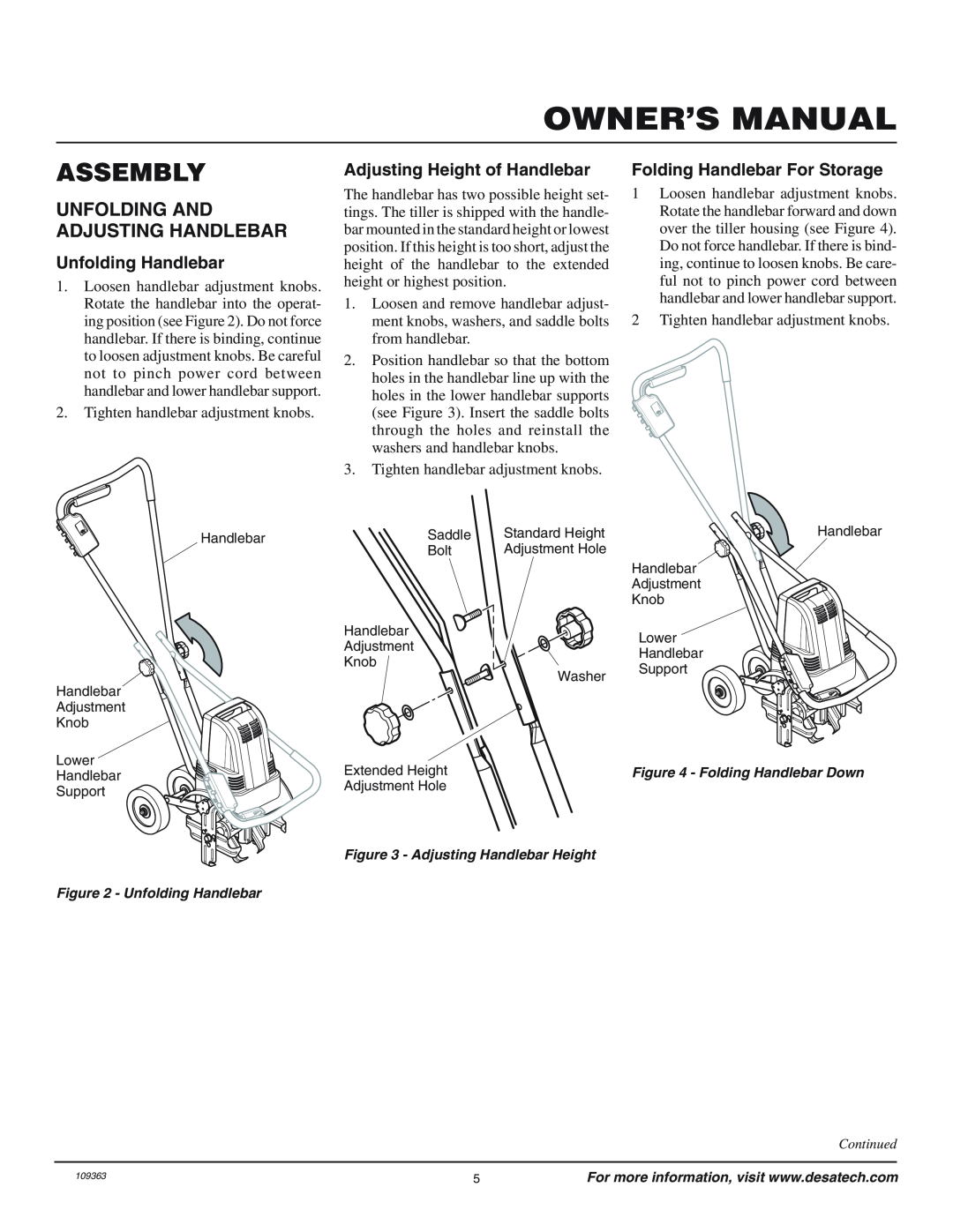 Remington 109312-01 Assembly, Unfolding And Adjusting Handlebar, Unfolding Handlebar, Adjusting Height of Handlebar 