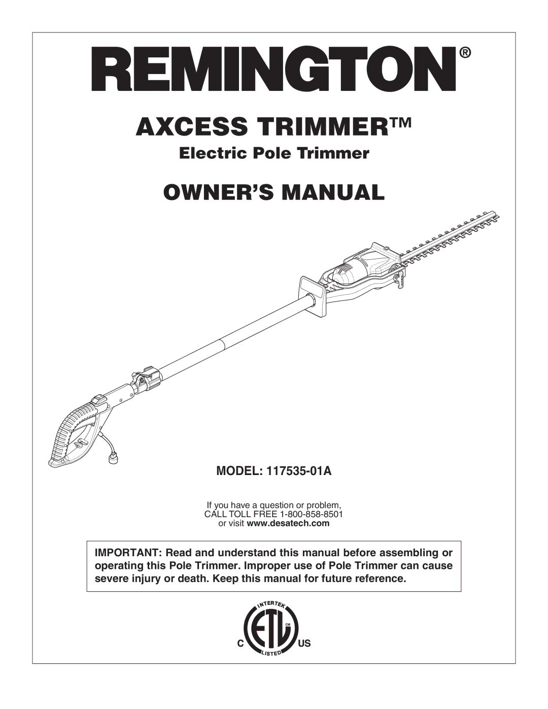 Remington 117535-01A owner manual Axcess Trimmer 