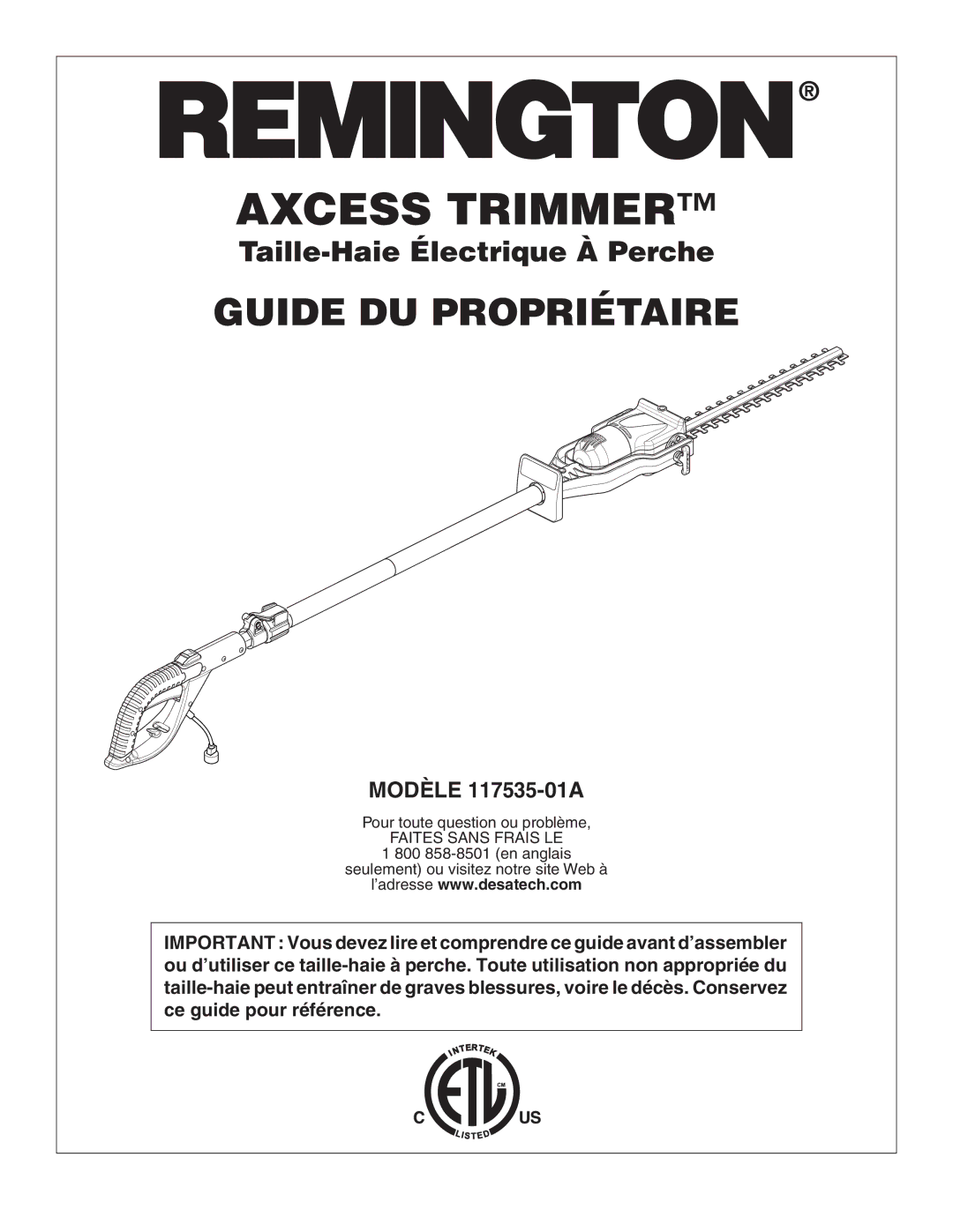 Remington 117535-01A owner manual Guide DU Propriétaire 