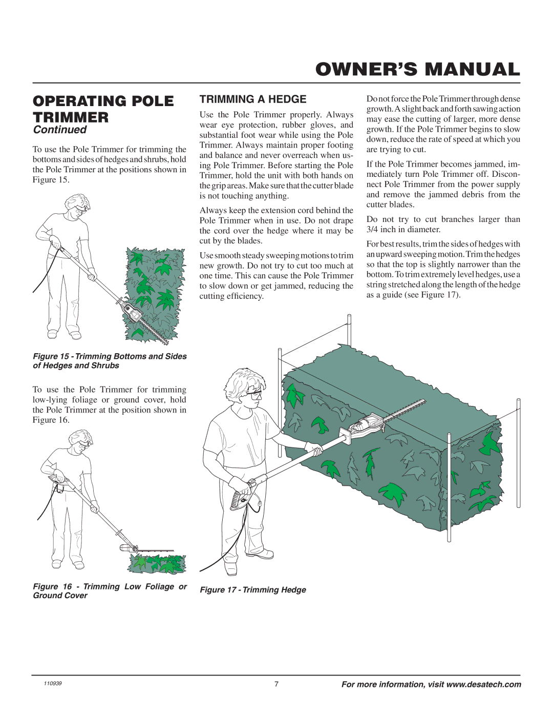 Remington 117535-01A owner manual Trimming a Hedge, Trimming Bottoms and Sides Hedges and Shrubs 