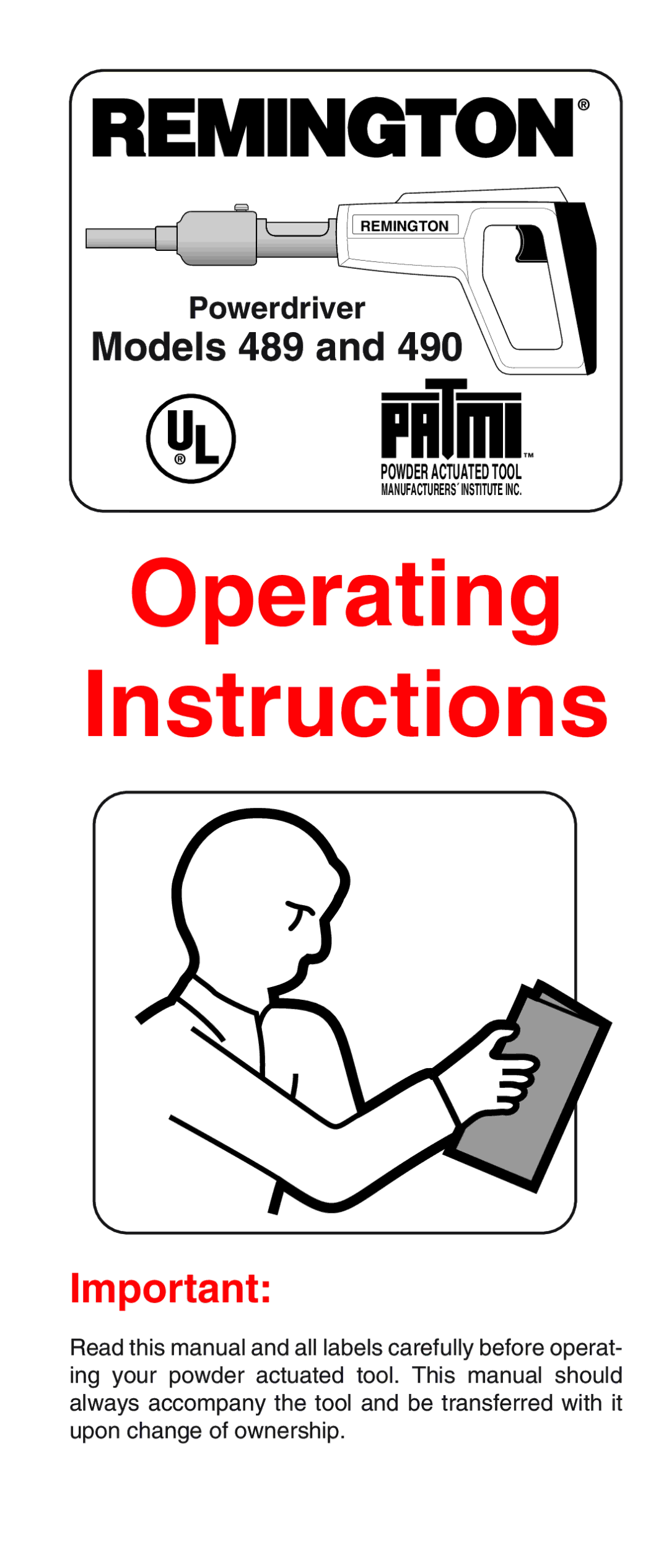 Remington 490, 489 operating instructions Operating Instructions 