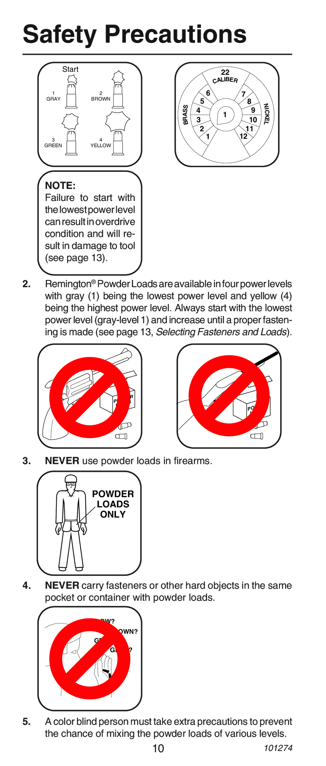 Remington 489, 490 operating instructions Never use powder loads in firearms 