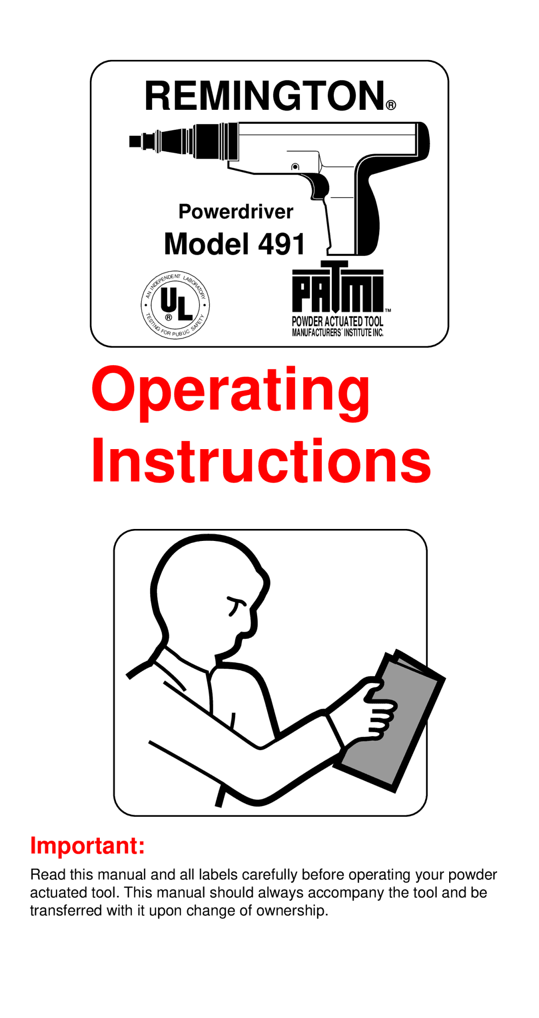 Remington 491 operating instructions Remington, Powder Actuated Tool 