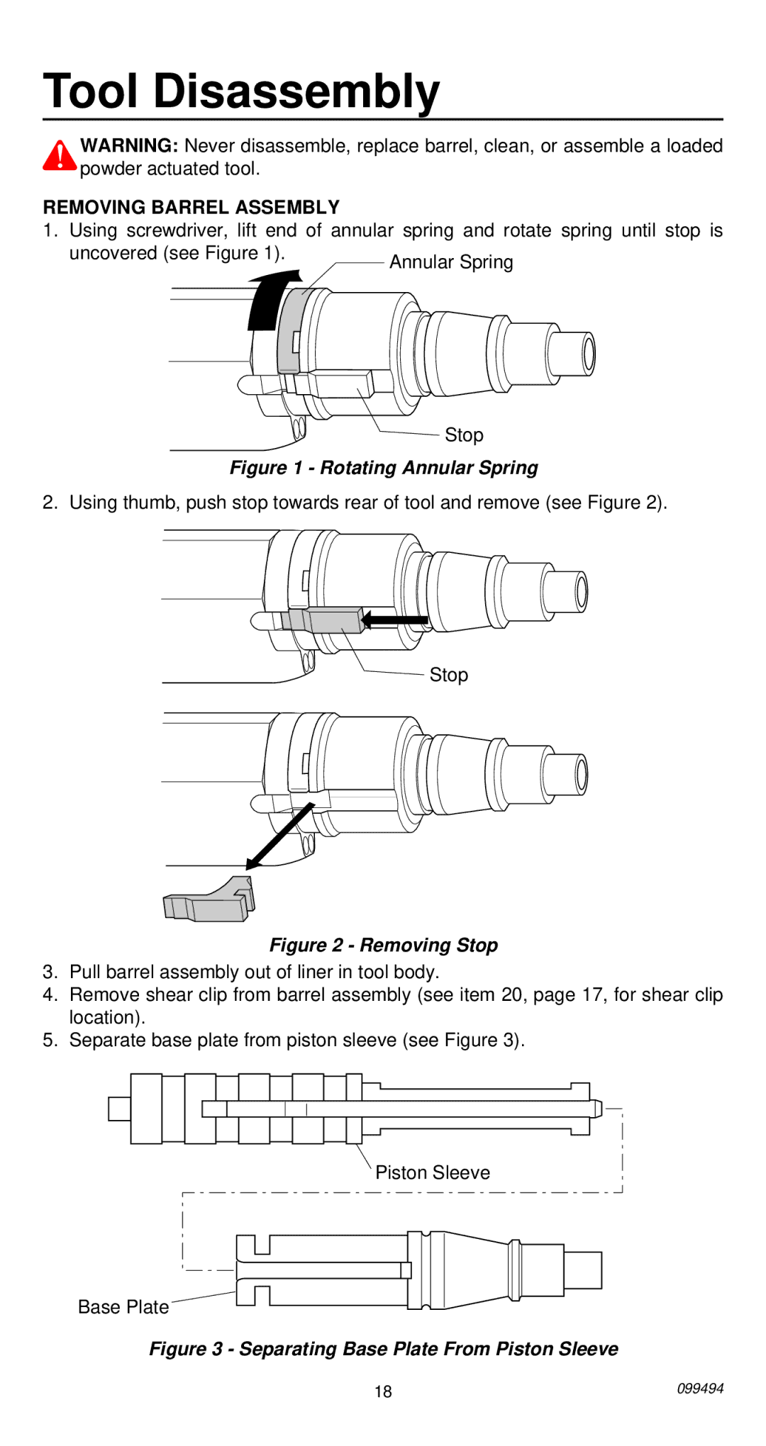 Remington 491 operating instructions Separating Base Plate From Piston Sleeve 