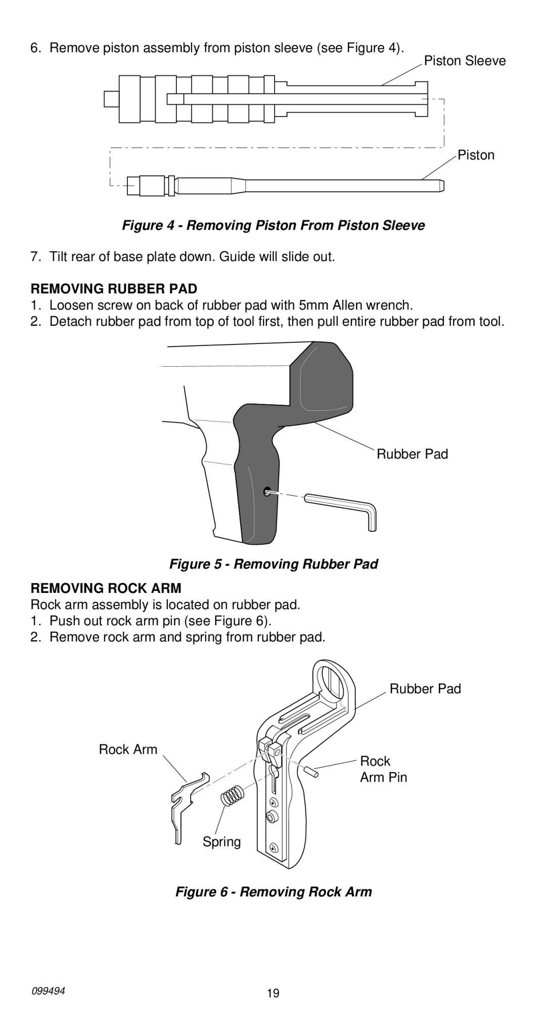 Remington 491 operating instructions Removing Rubber PAD, Removing Rock ARM 