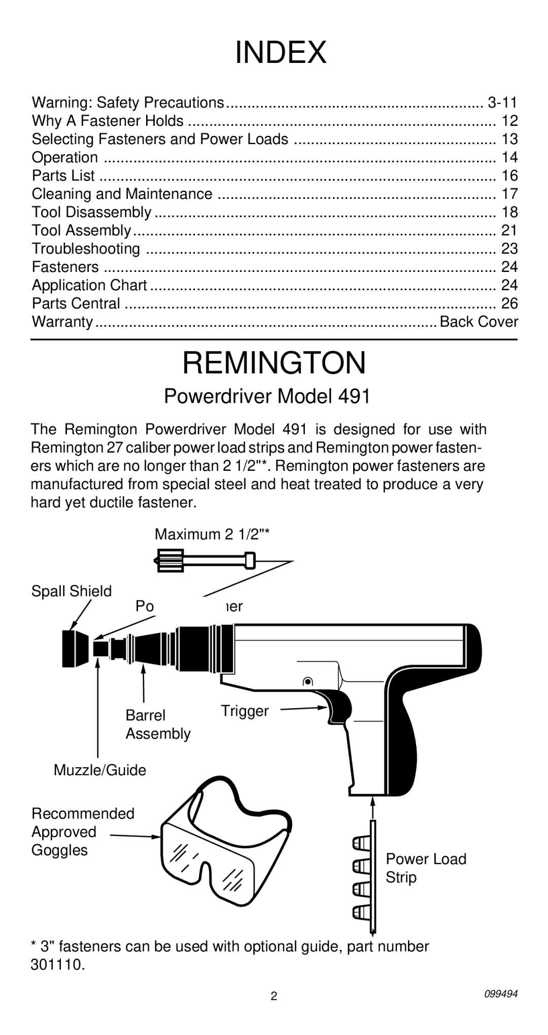 Remington 491 operating instructions Index 