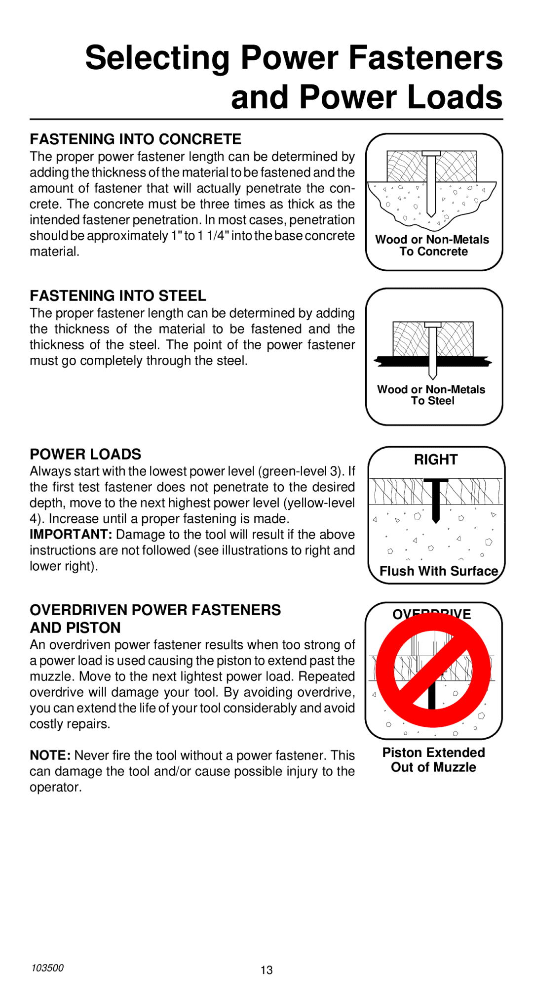 Remington 493 operating instructions Selecting Power Fasteners and Power Loads, Overdrive 