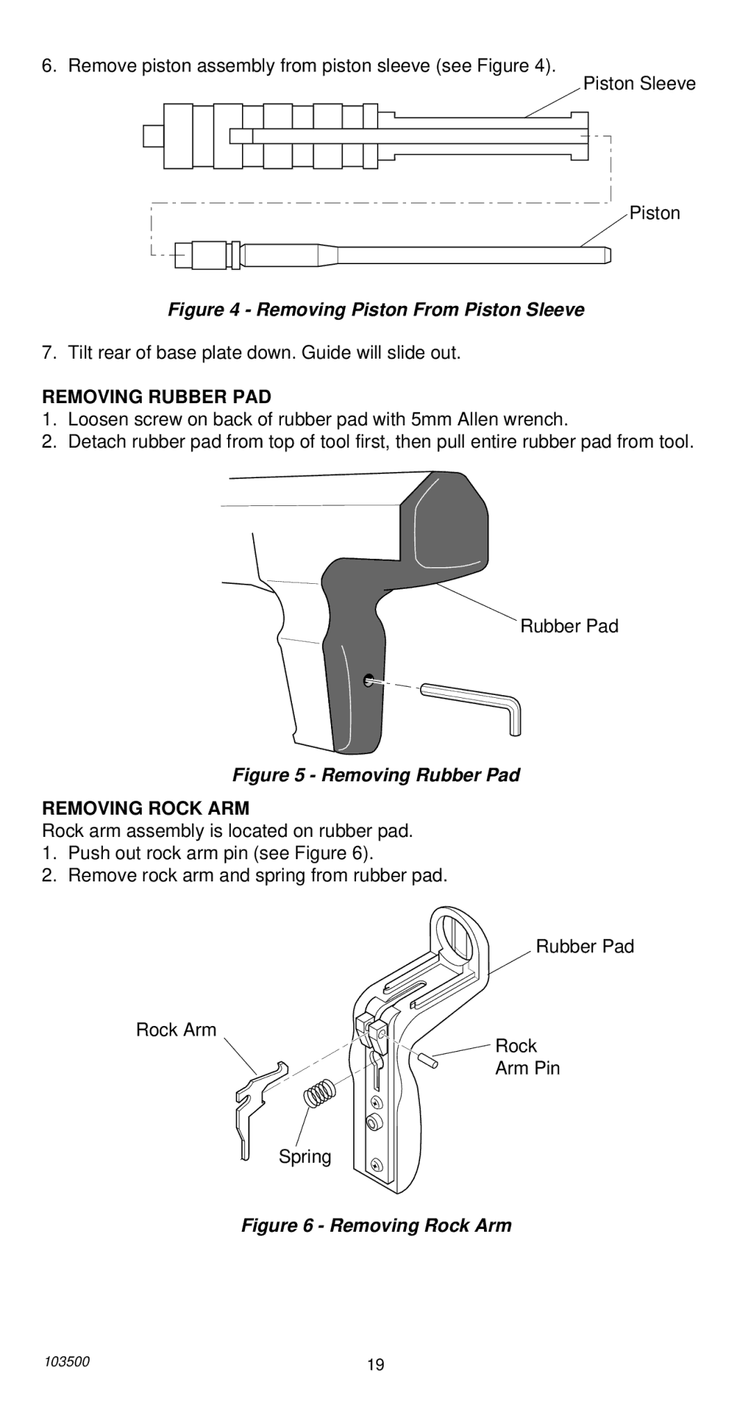 Remington 493 operating instructions Removing Rubber PAD, Removing Rock ARM 