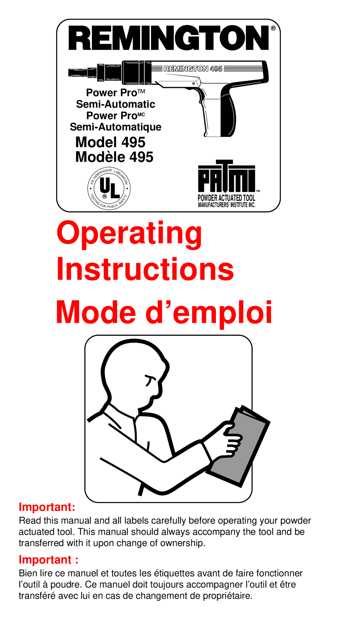 Remington 495 operating instructions Operating Instructions Mode d’emploi 