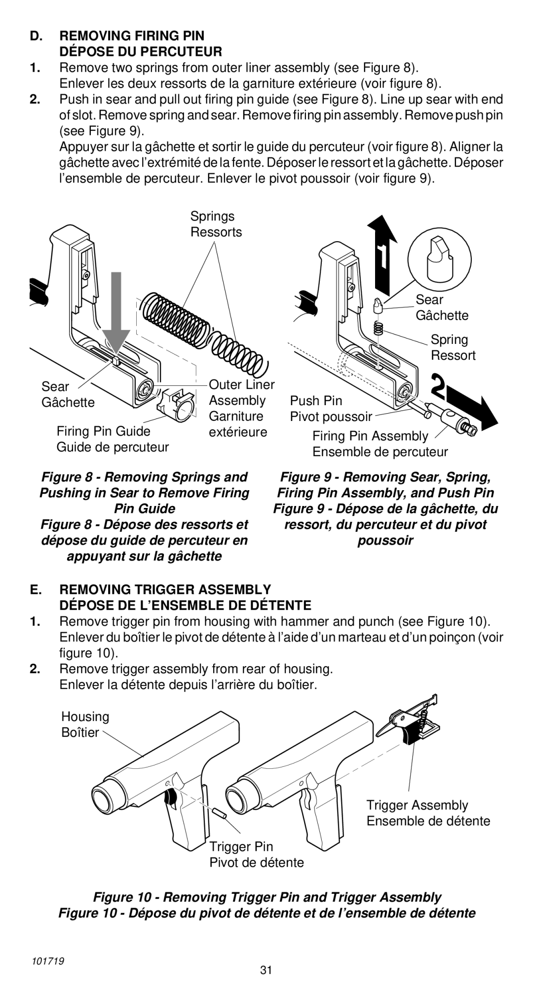 Remington 495 Removing Firing PIN DÉ Pose DU Percuteur, Removing Trigger Assembly DÉ Pose DE L’ENSEMBLE DE DÉ Tente 