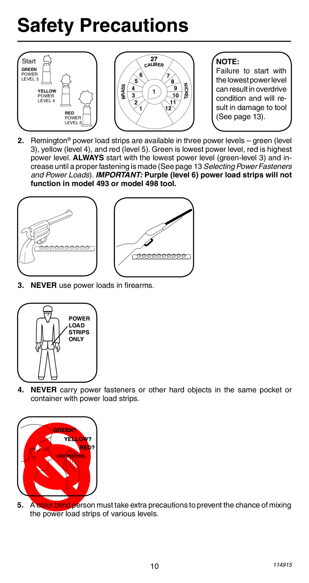 Remington 498 Failure to start with, Condition and will re Sult in damage to tool See, Never use power loads in ﬁrearms 