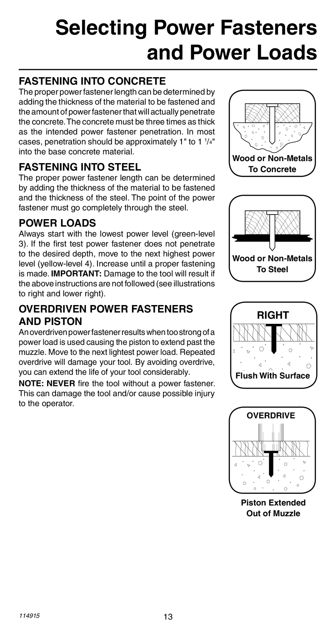 Remington 498 Fastening Into Concrete, Fastening Into Steel, Power Loads, Overdriven Power Fasteners and Piston, Right 