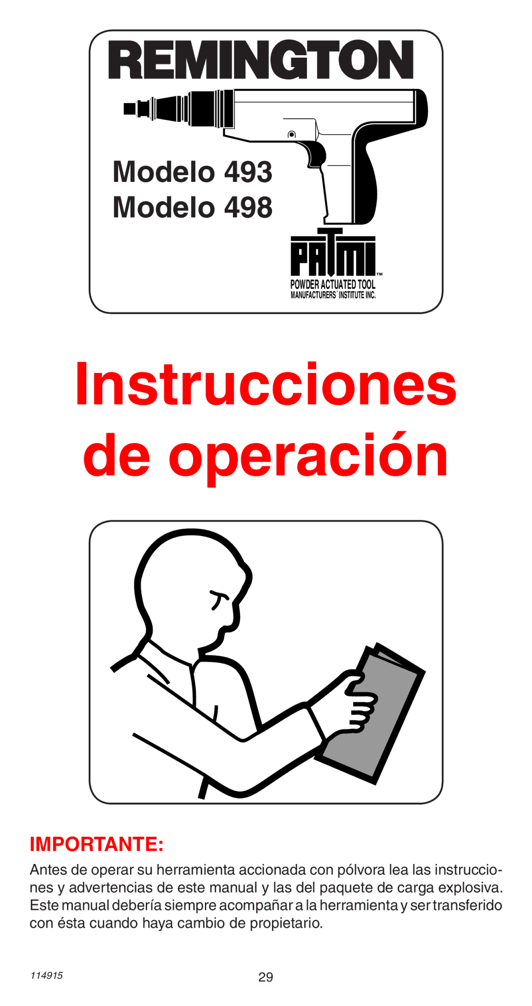 Remington 498 operating instructions Instrucciones de operación 