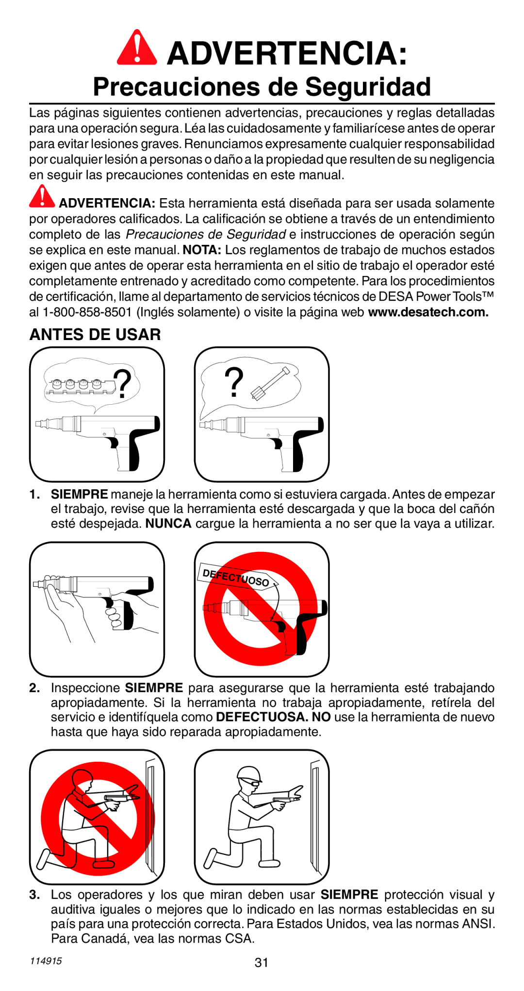 Remington 498 Precauciones de Seguridad, Antes DE Usar, En seguir las precauciones contenidas en este manual 