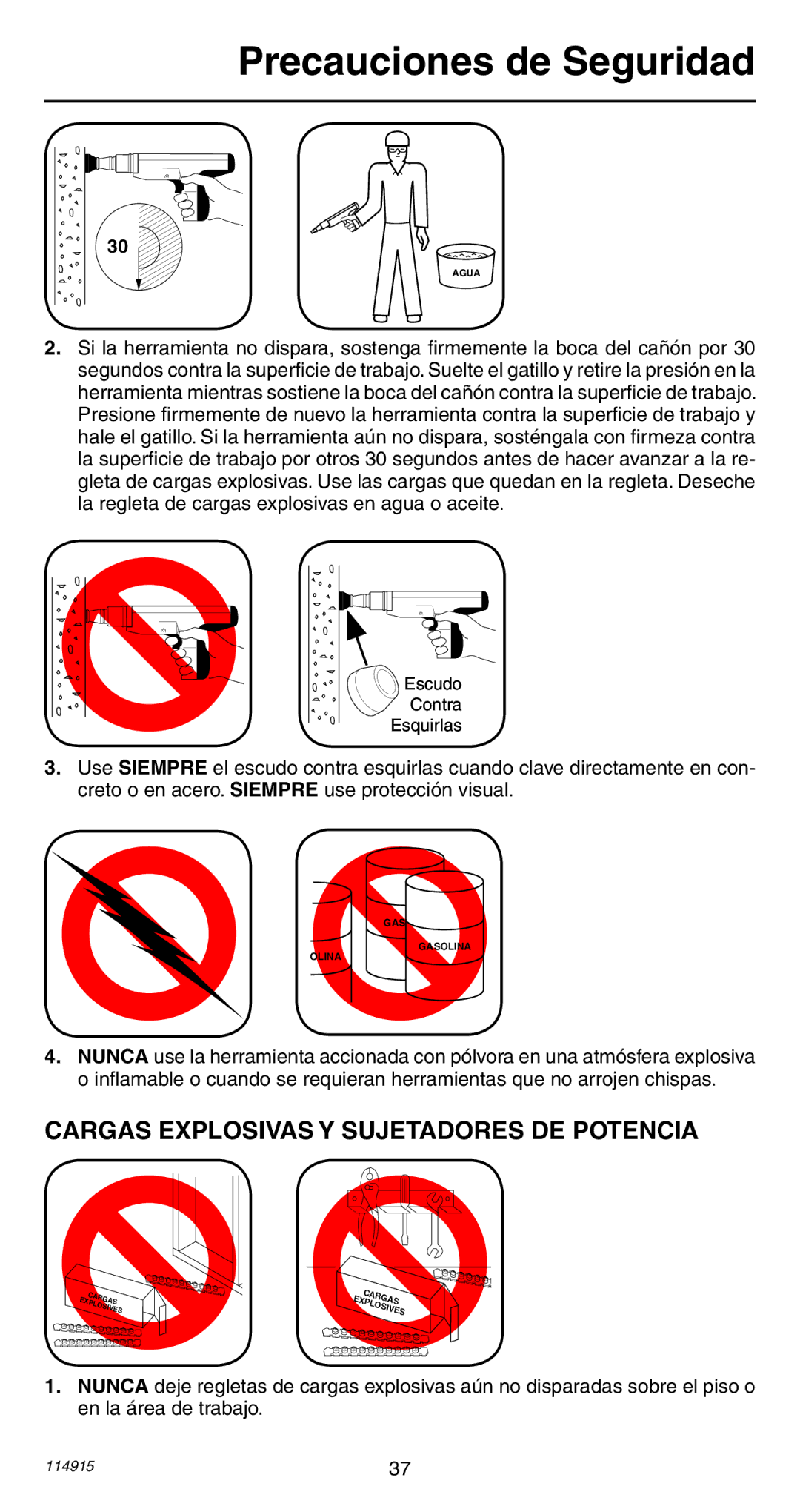 Remington 498 operating instructions Cargas Explosivas Y Sujetadores DE Potencia 