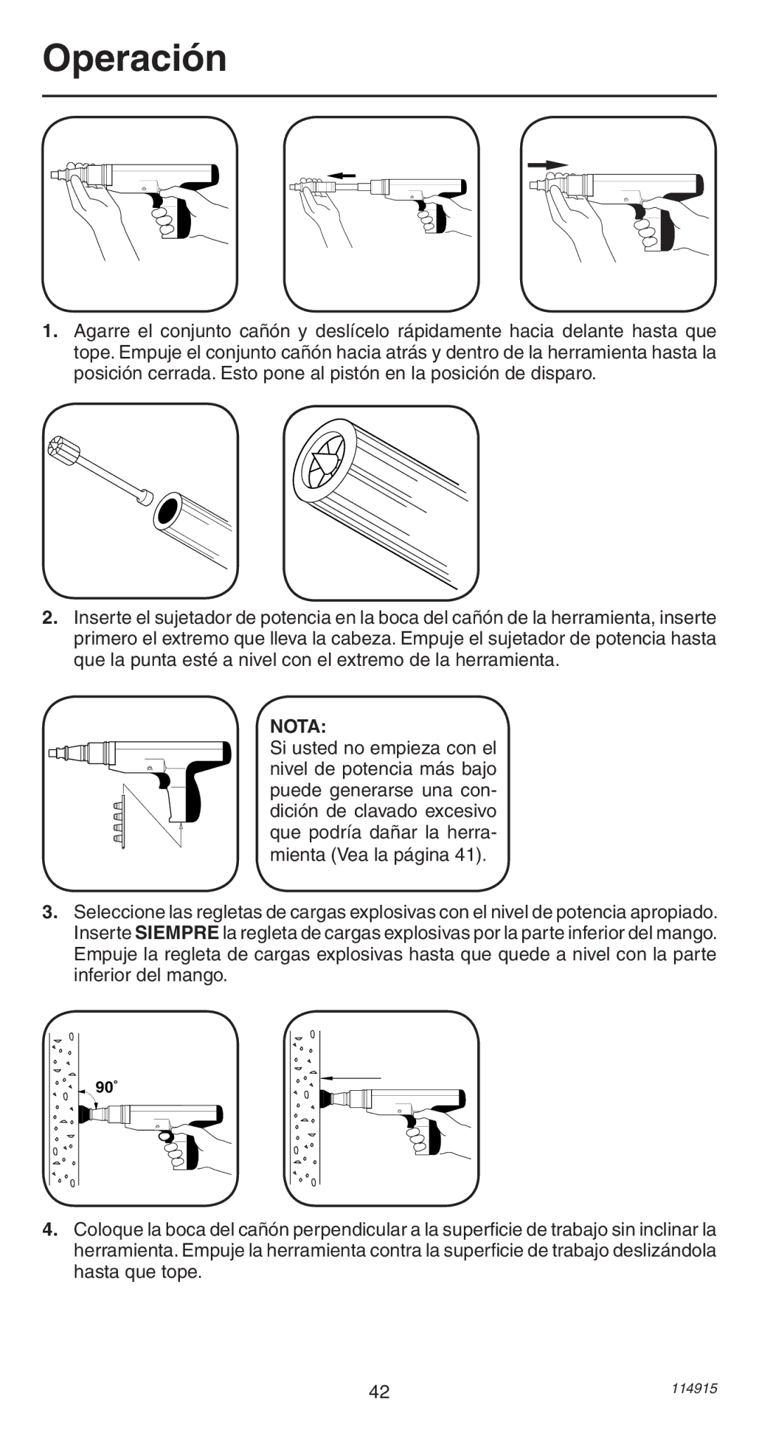 Remington 498 operating instructions Operación, Nota 