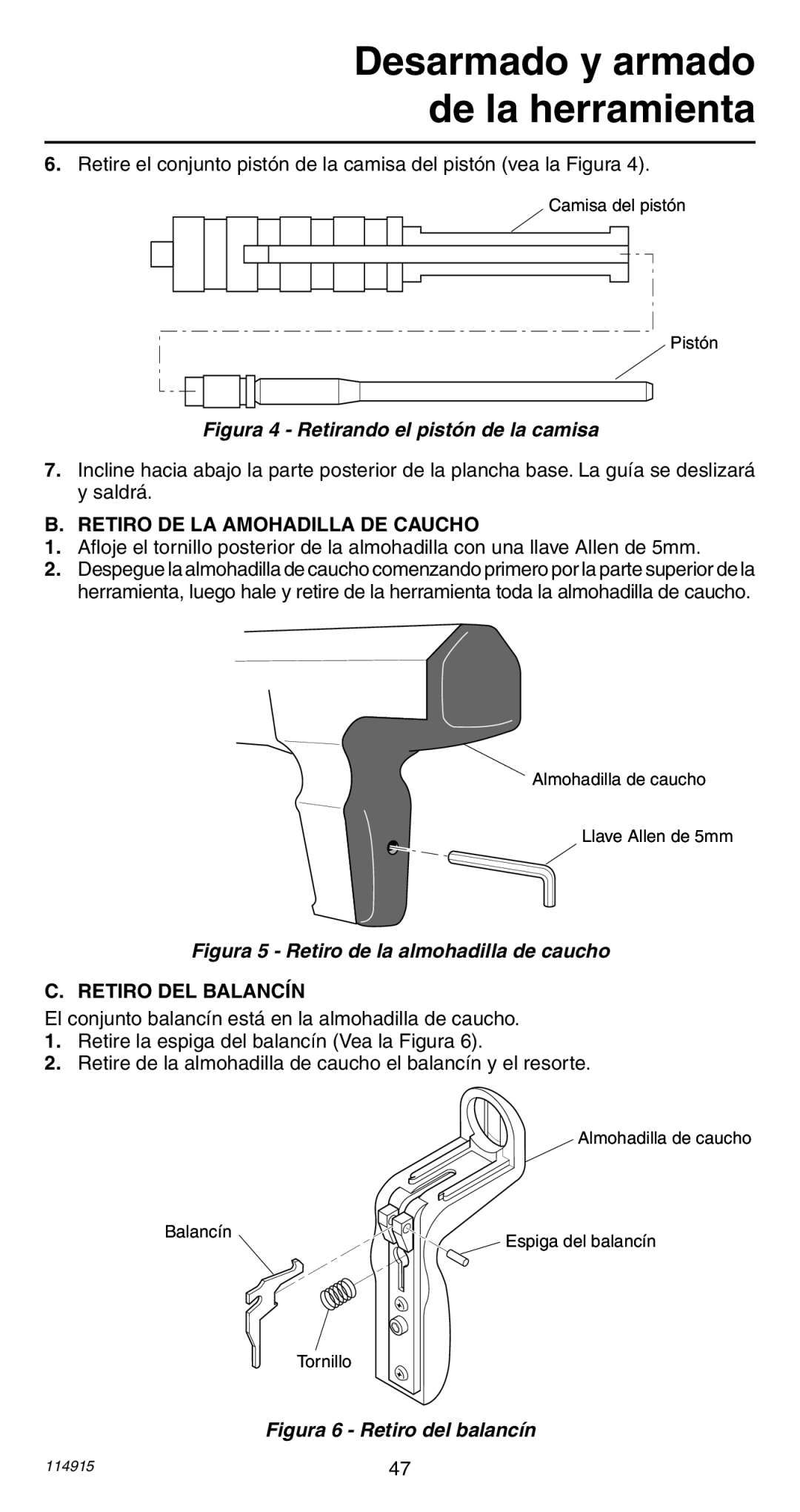 Remington 498 operating instructions Retiro DE LA Amohadilla DE Caucho, Retiro DEL Balancín 