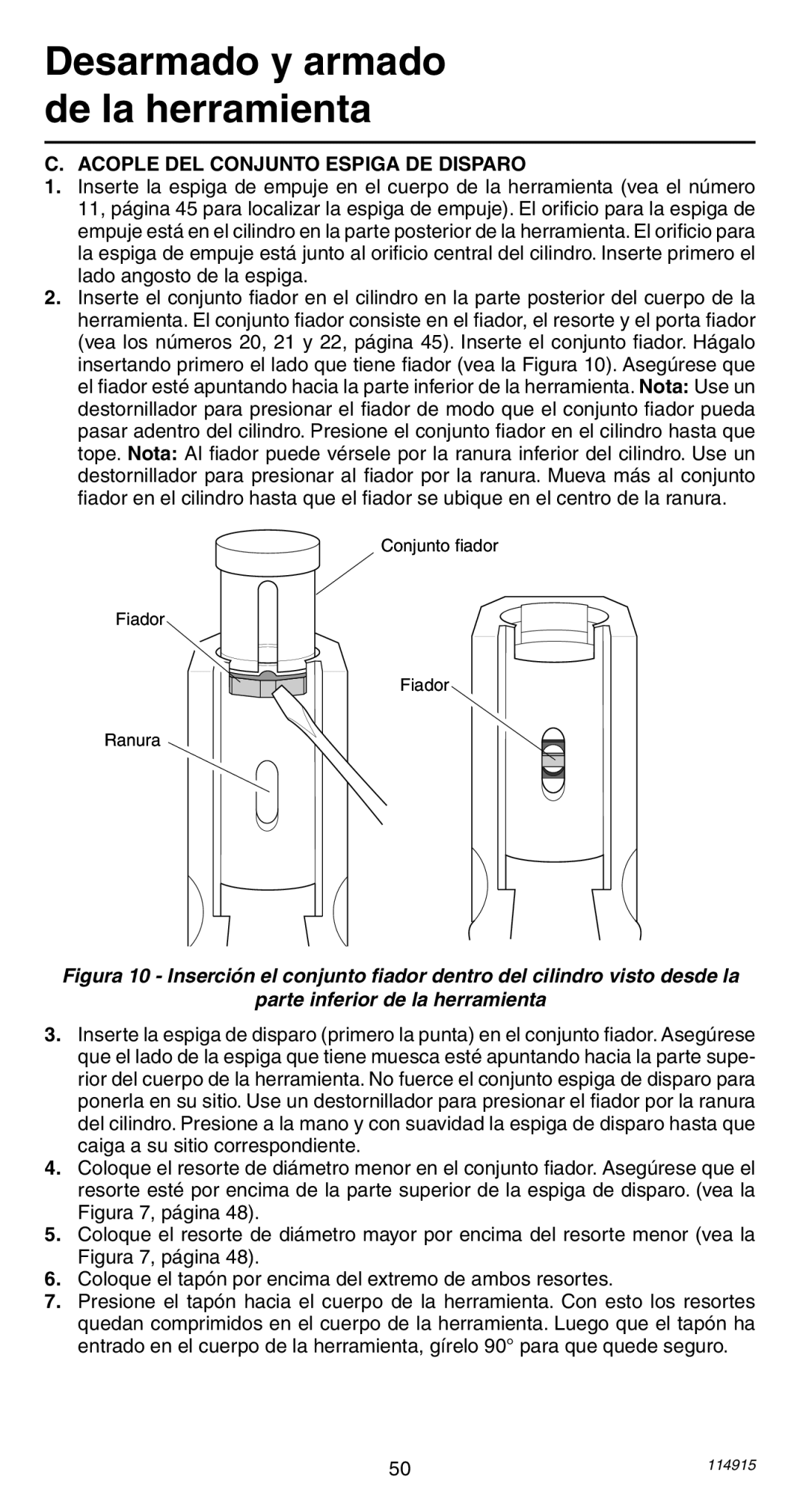 Remington 498 operating instructions Acople DEL Conjunto Espiga DE Disparo 