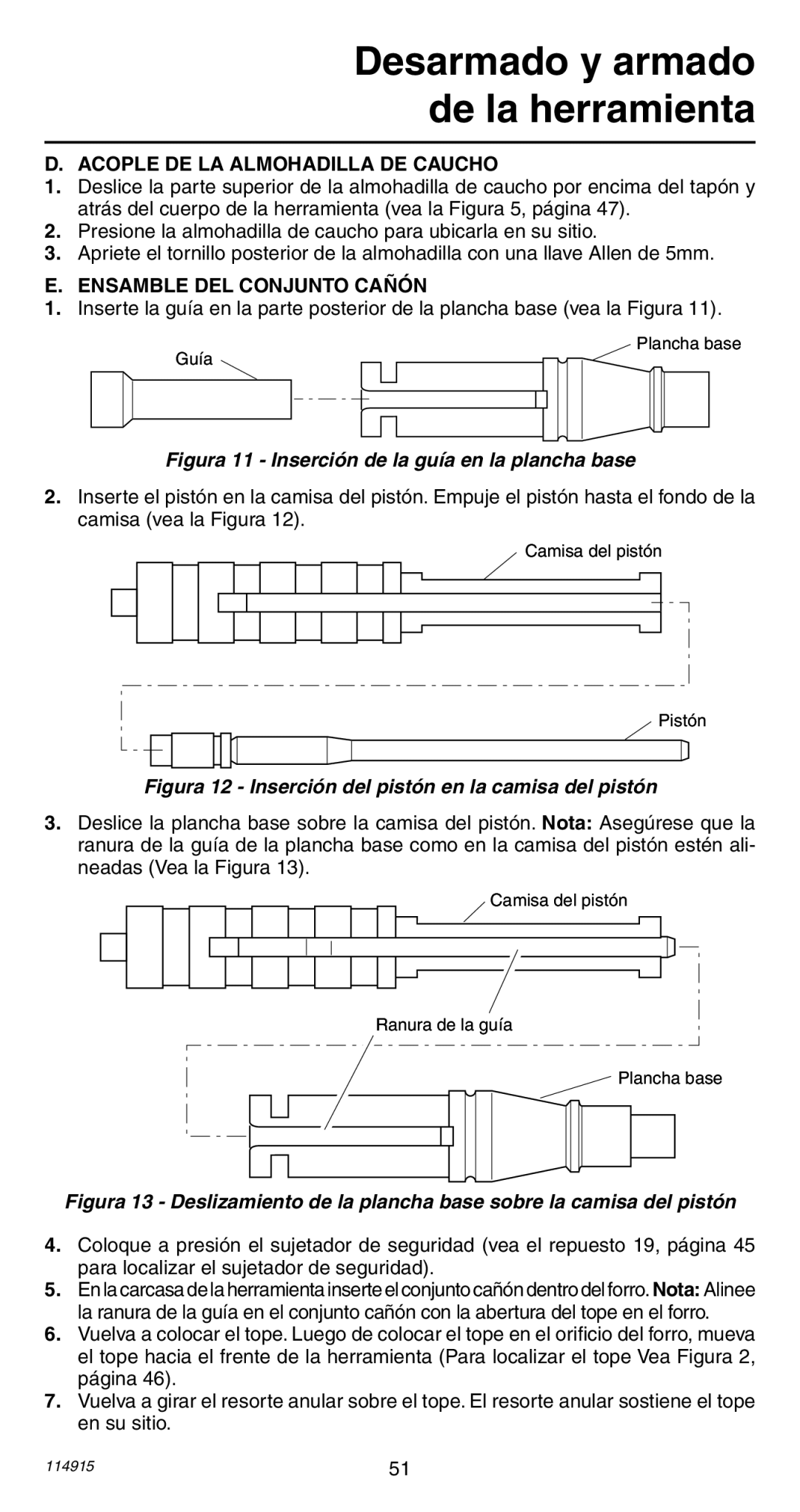 Remington 498 operating instructions Acople DE LA Almohadilla DE Caucho, Ensamble DEL Conjunto Cañón 