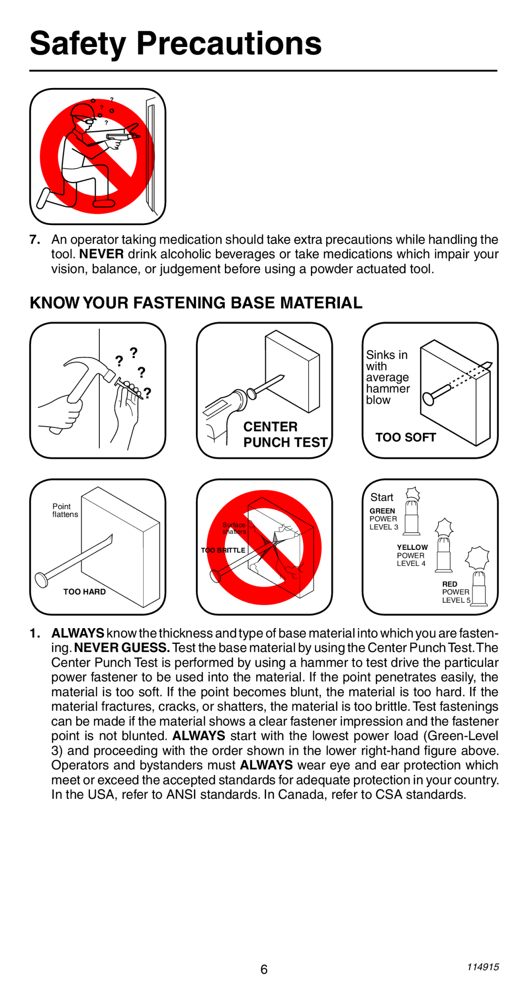 Remington 498 operating instructions Know Your Fastening Base Material, Center, Punch Test 