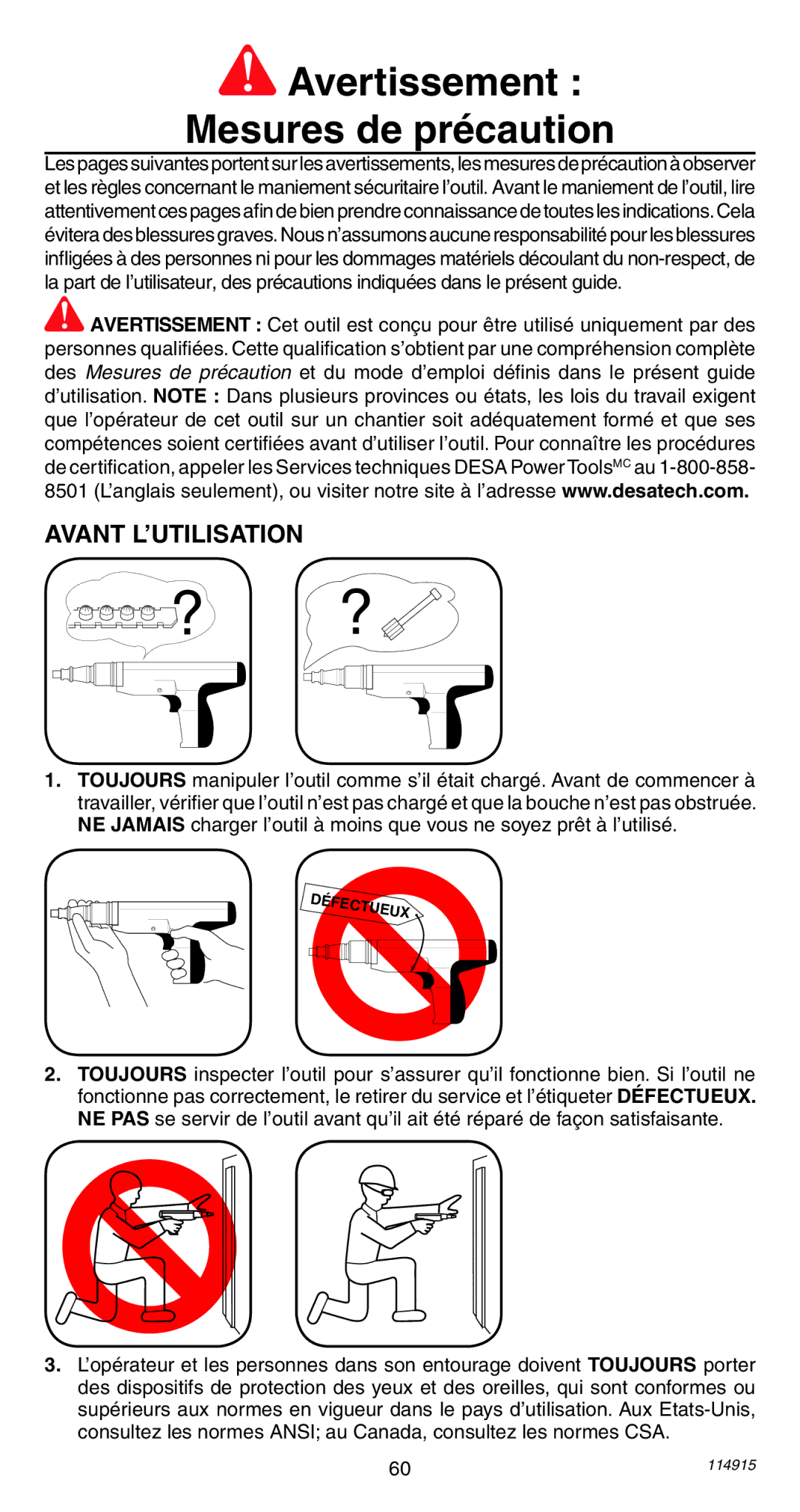 Remington 498 operating instructions Avertissement Mesures de précaution, Avant L’UTILISATION 