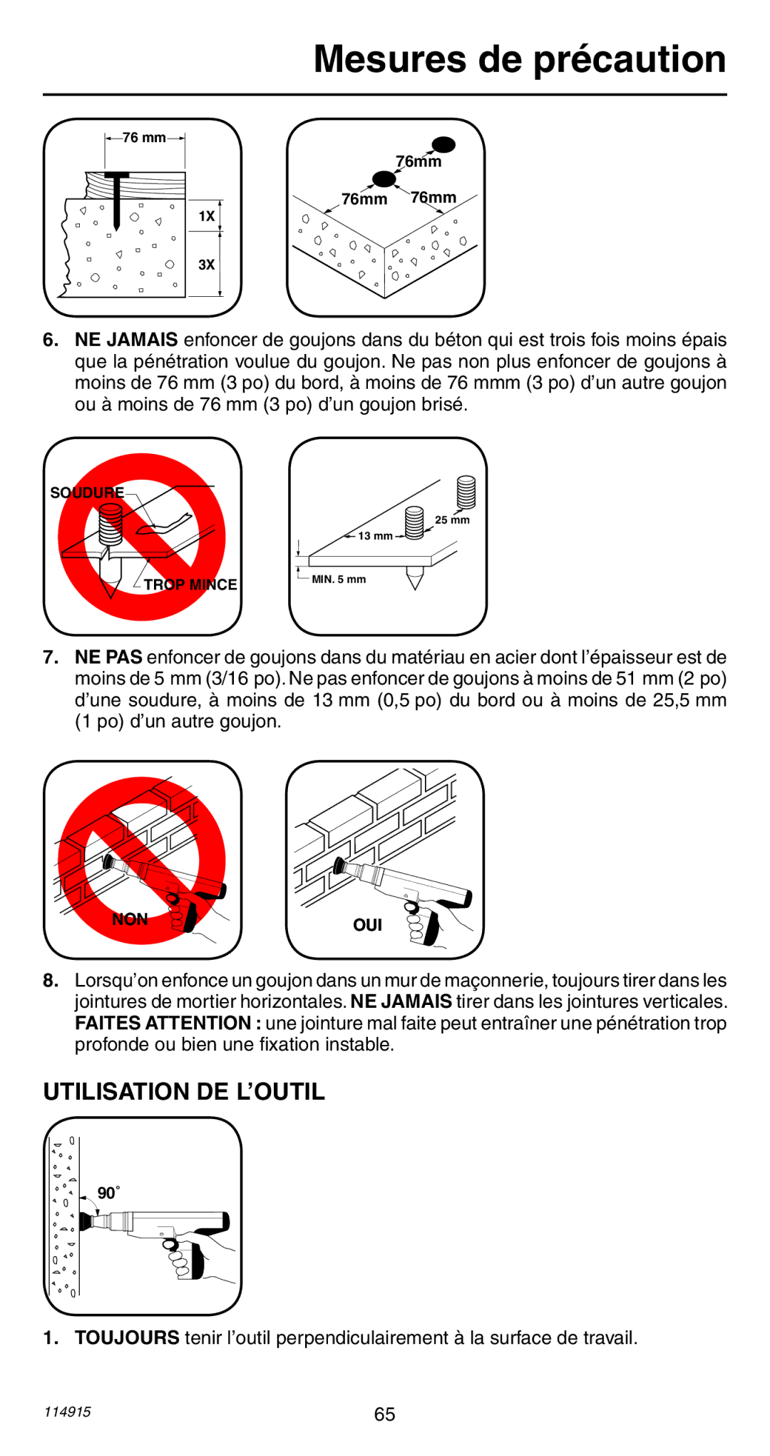 Remington 498 operating instructions Utilisation DE L’OUTIL 