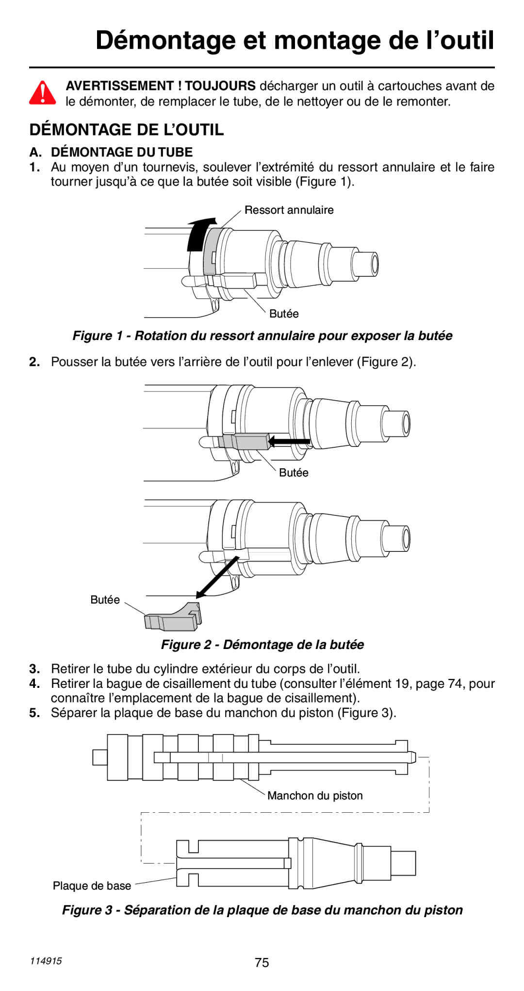 Remington 498 operating instructions Démontage et montage de l’outil, Démontage DE L’OUTIL, Démontage DU Tube 