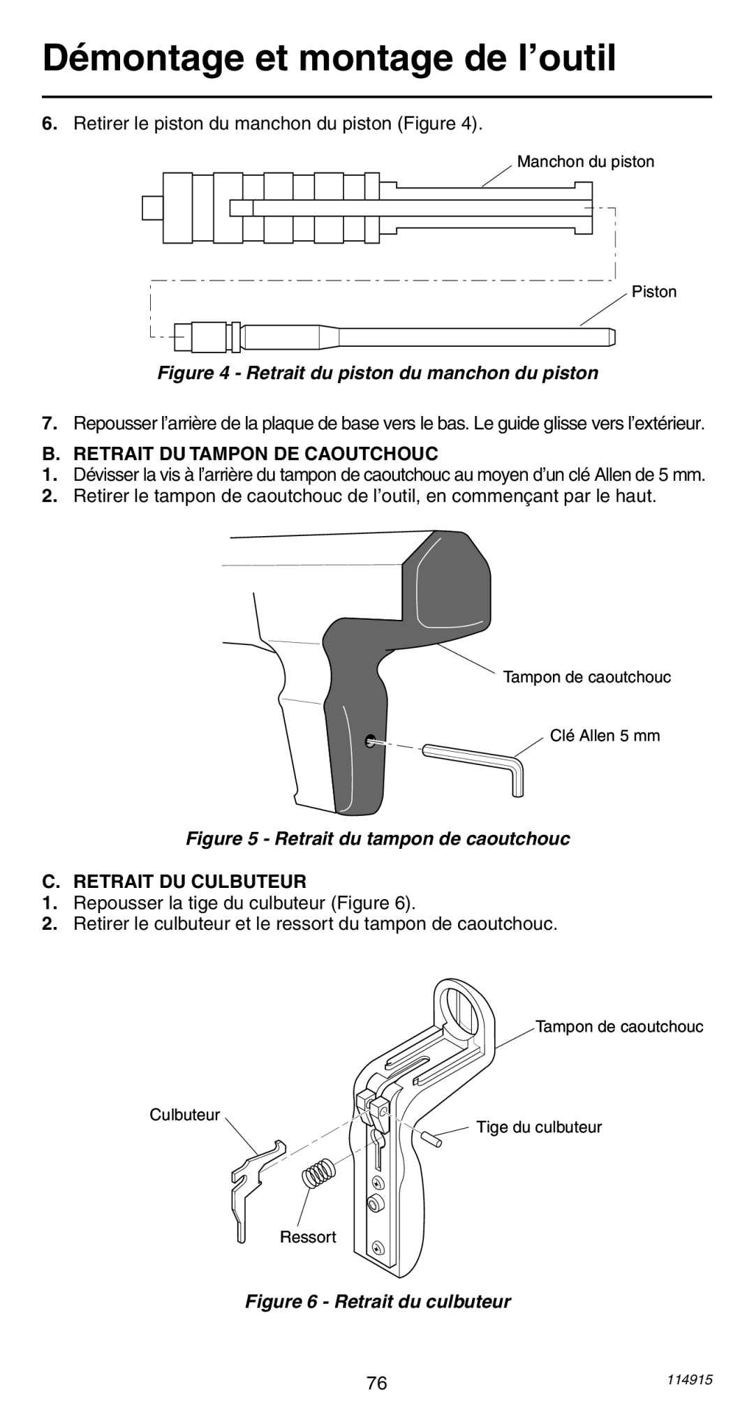 Remington 498 Retirer le piston du manchon du piston Figure, Retrait DU Tampon DE Caoutchouc, Retrait DU Culbuteur 