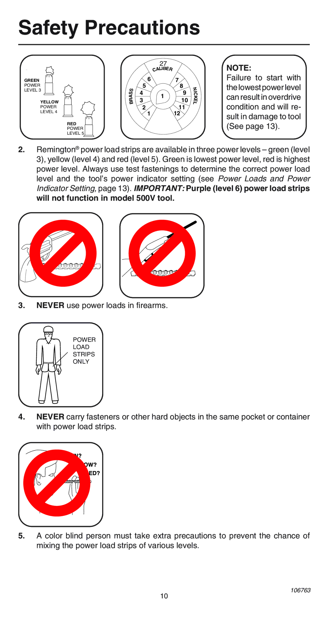 Remington 500V operating instructions Never use power loads in firearms 