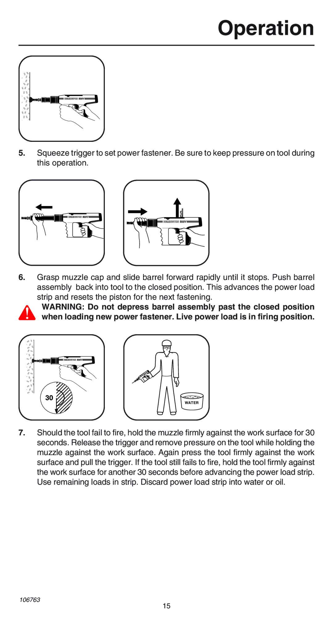 Remington 500V operating instructions Water 