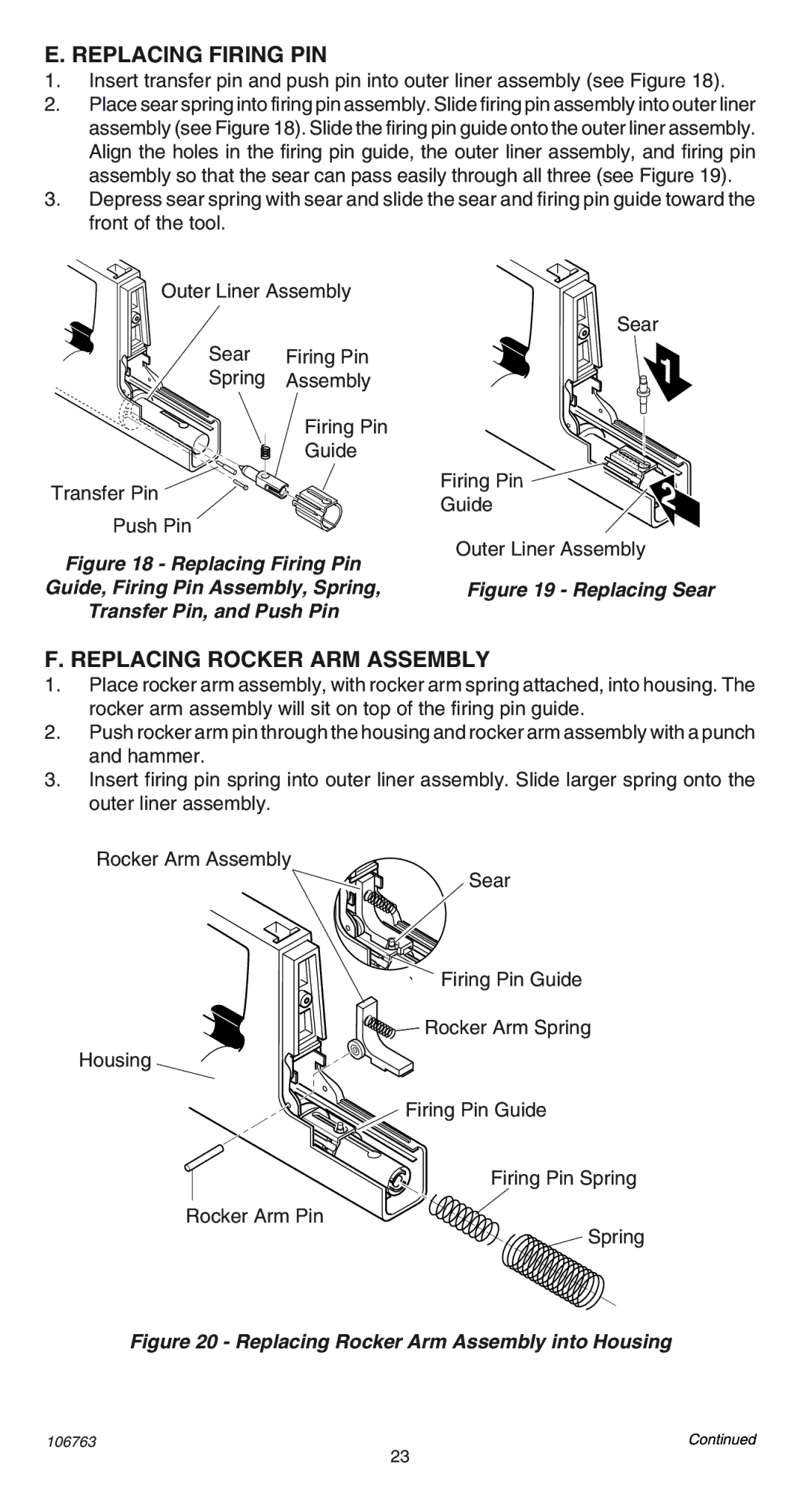 Remington 500V operating instructions Replacing Firing PIN, Replacing Rocker ARM Assembly 