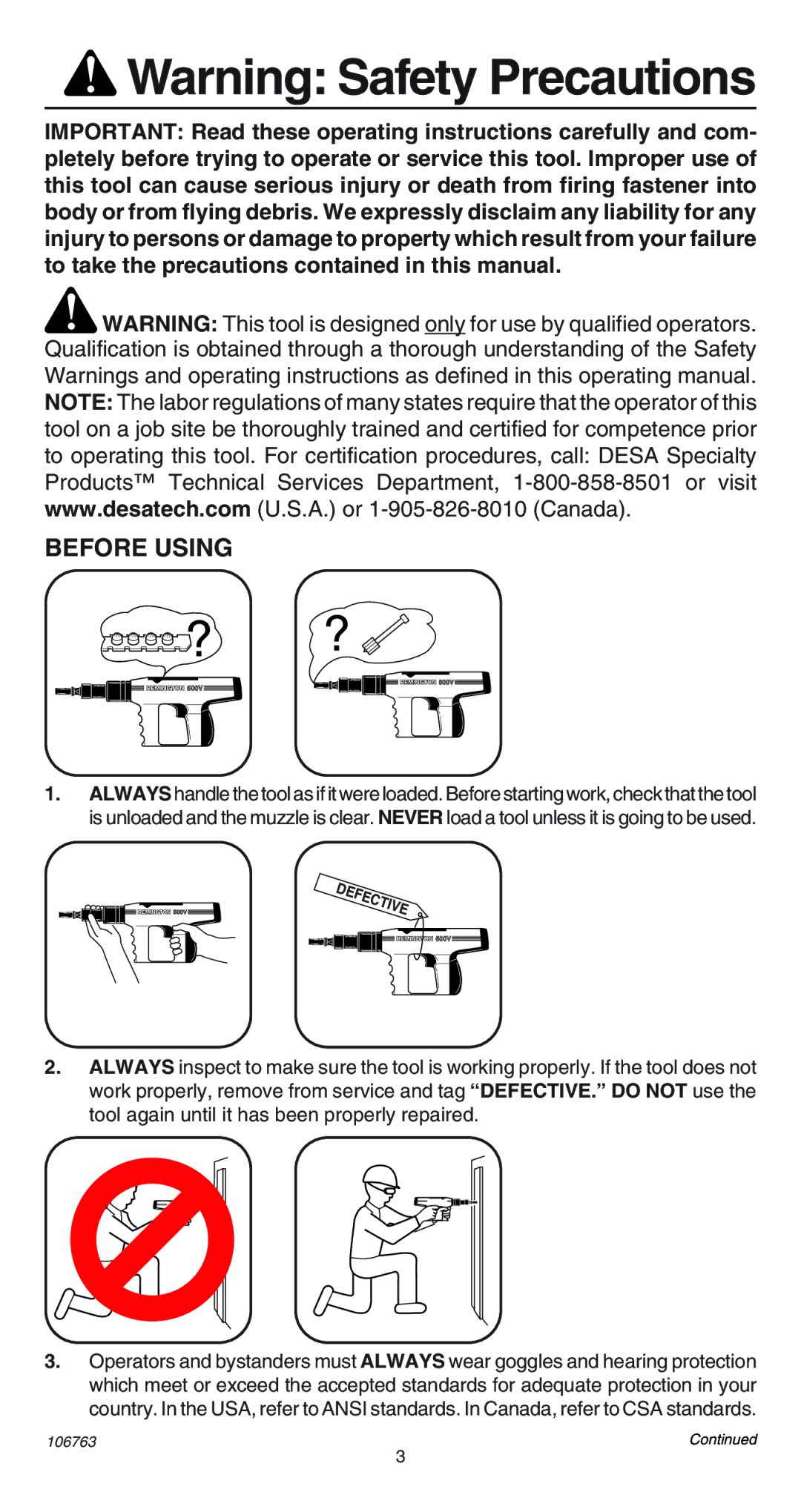 Remington 500V operating instructions Before Using 