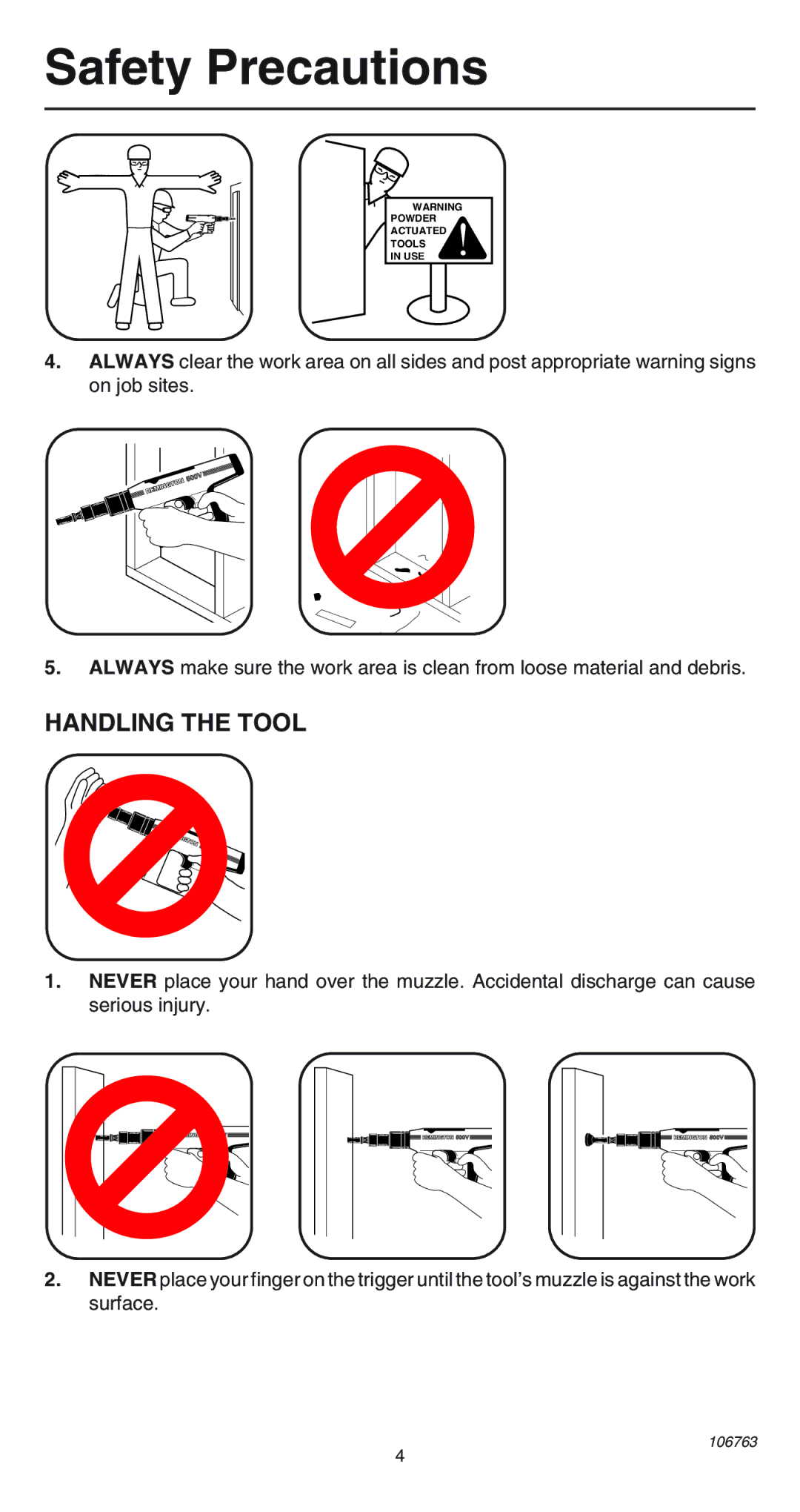 Remington 500V operating instructions Safety Precautions, Handling the Tool 