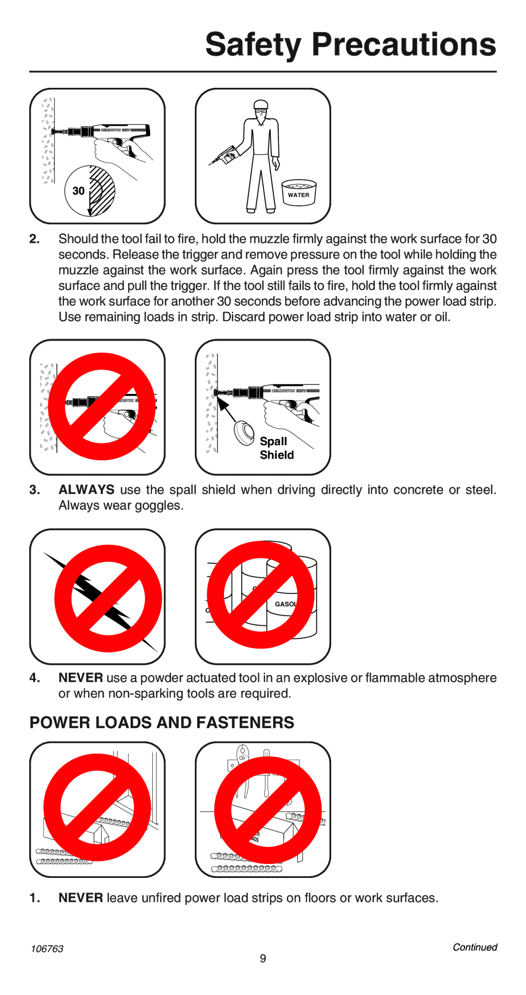 Remington 500V operating instructions Power Loads and Fasteners 