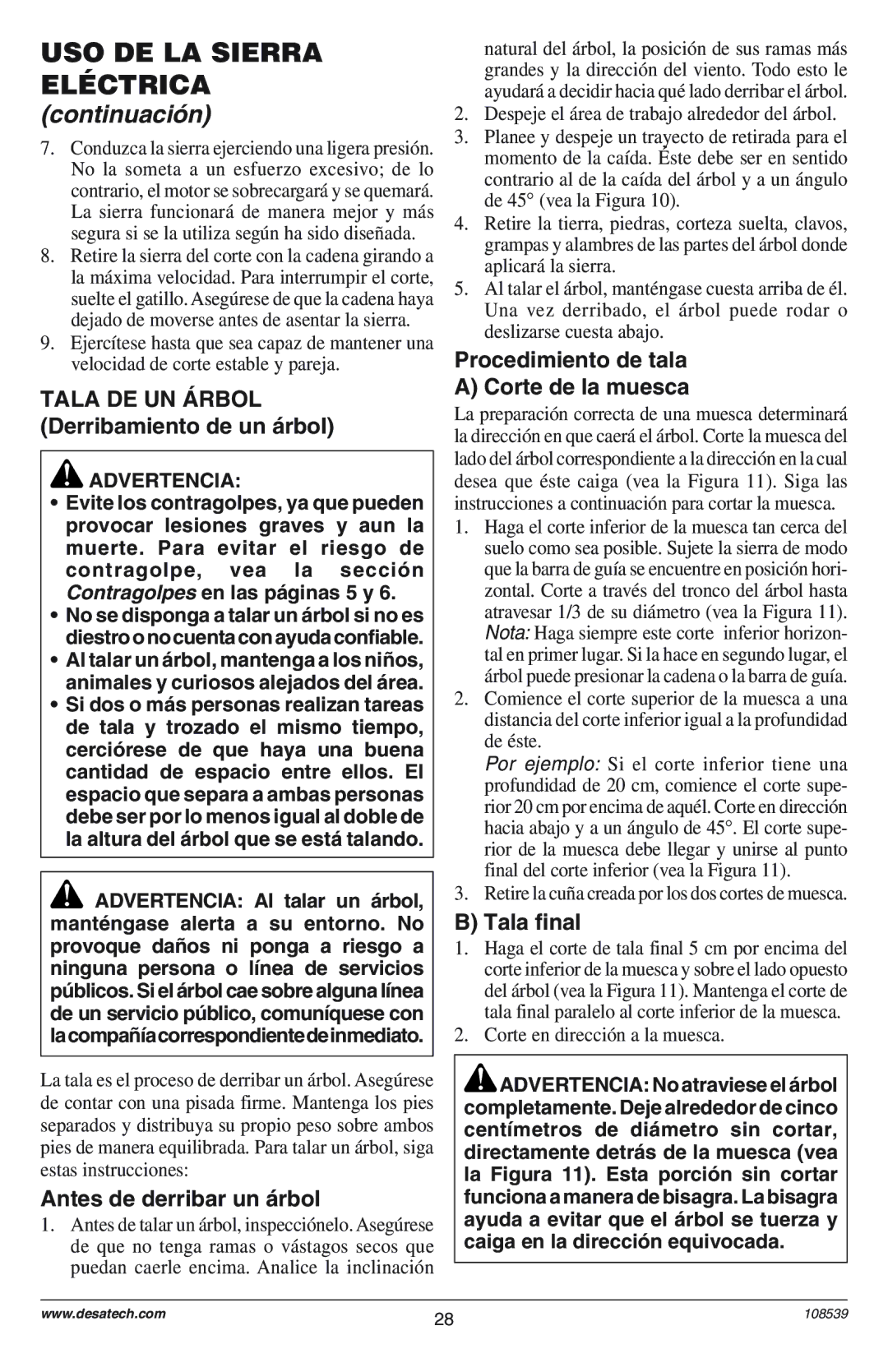 Remington 100089-05 Tala DE UN çRBOL Derribamiento de un ‡rbol, Antes de derribar un ‡rbol, Tala final, Advertencia 