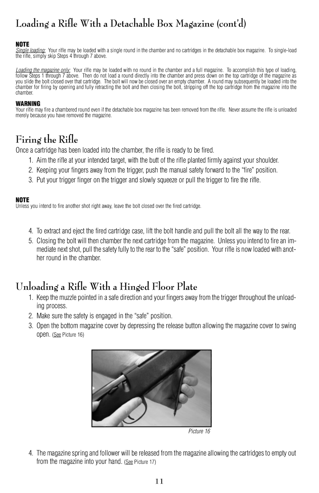 Remington 799, 798 owner manual Loading a Rifle With a Detachable Box Magazine cont’d, Firing the Rifle 