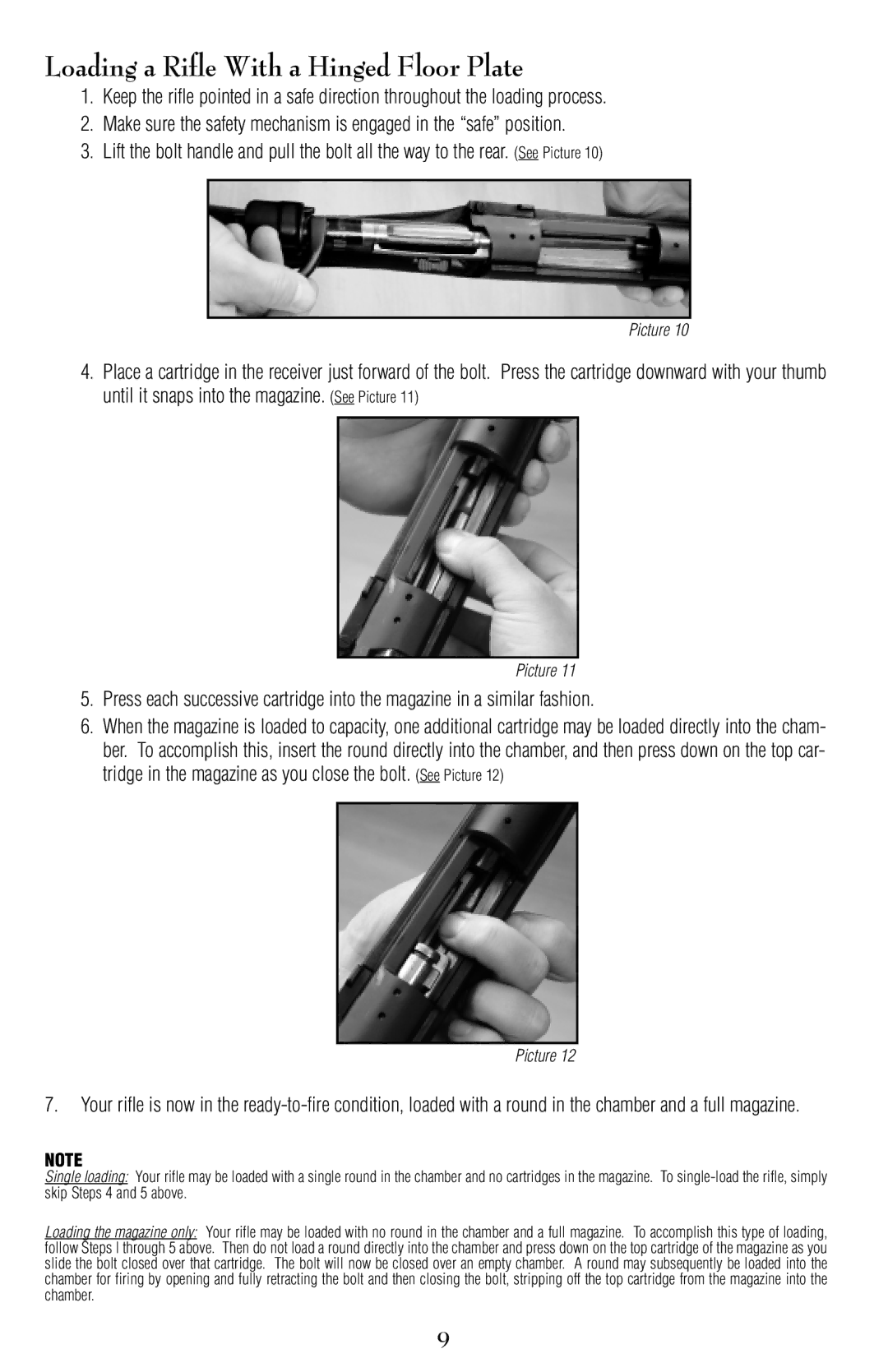 Remington 799, 798 owner manual Loading a Rifle With a Hinged Floor Plate 