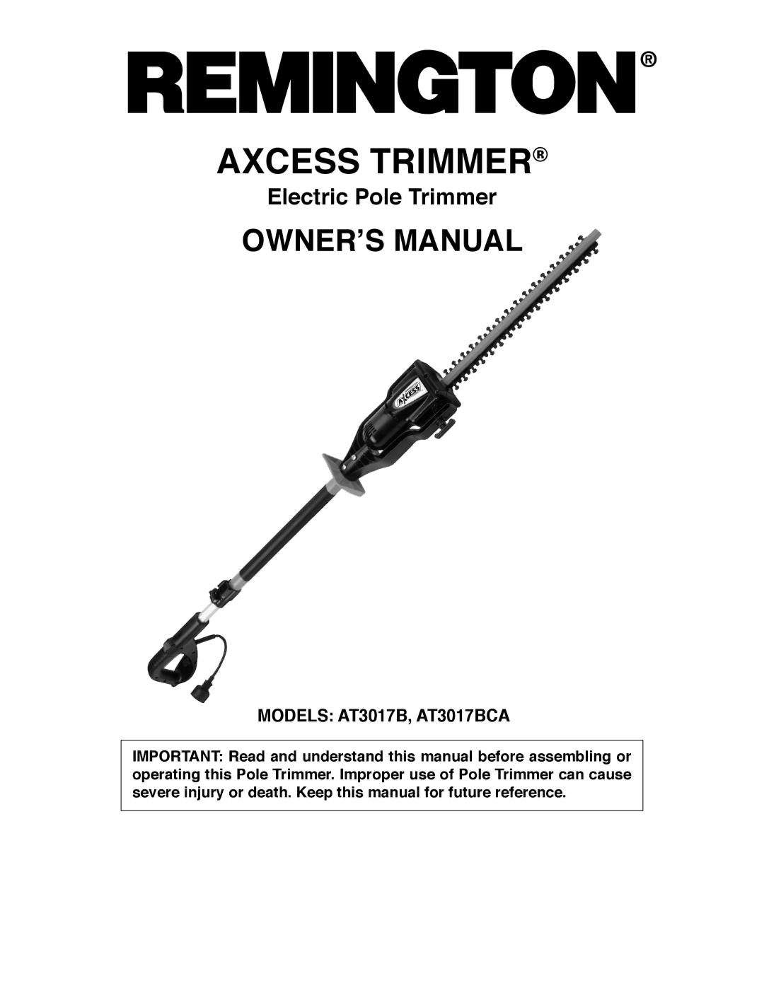 Remington owner manual Axcess Trimmer, Models AT3017B, AT3017BCA 