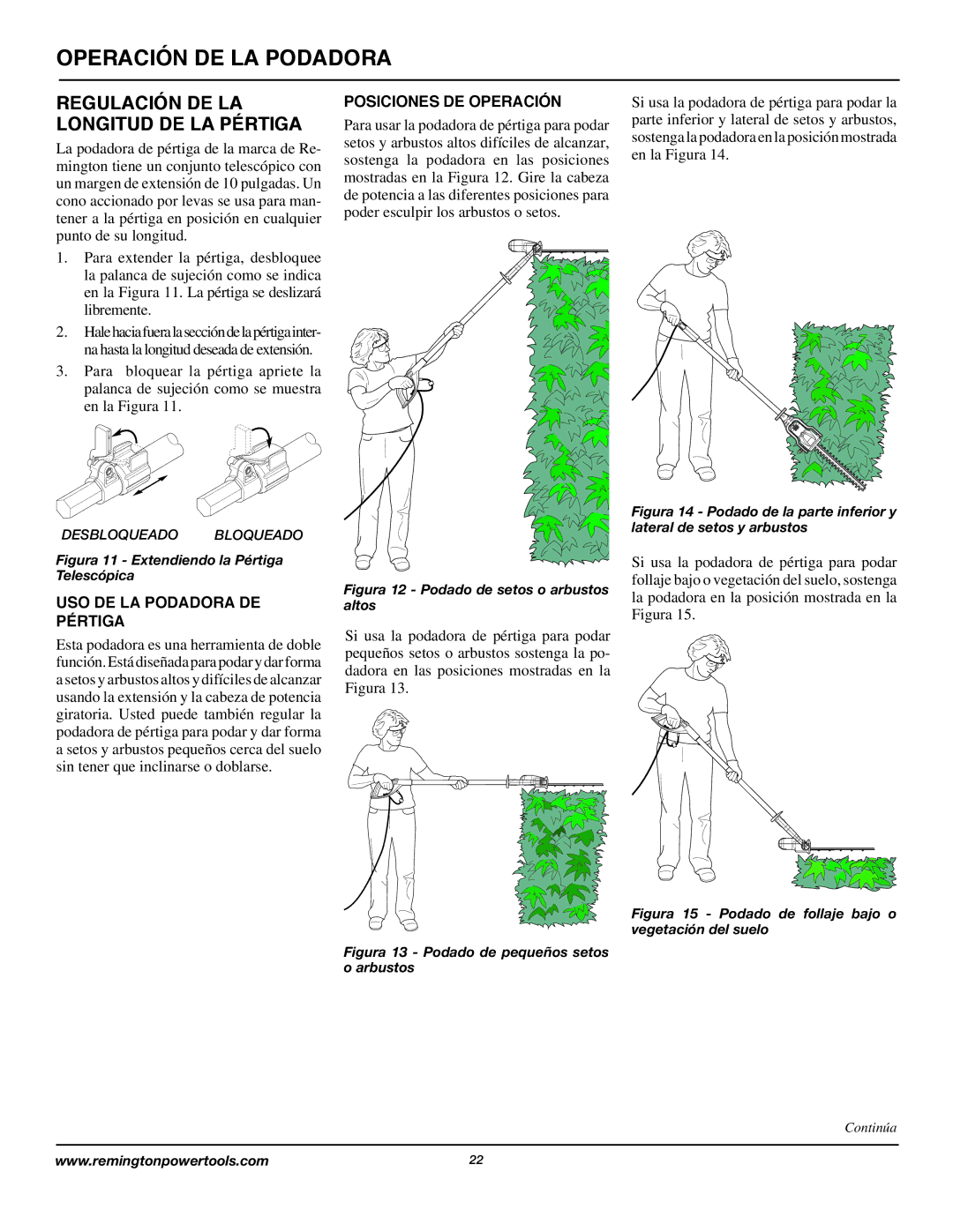 Remington AT3017B Regulación DE LA Longitud DE LA Pértiga, Posiciones DE Operación, USO DE LA Podadora DE Pértiga 
