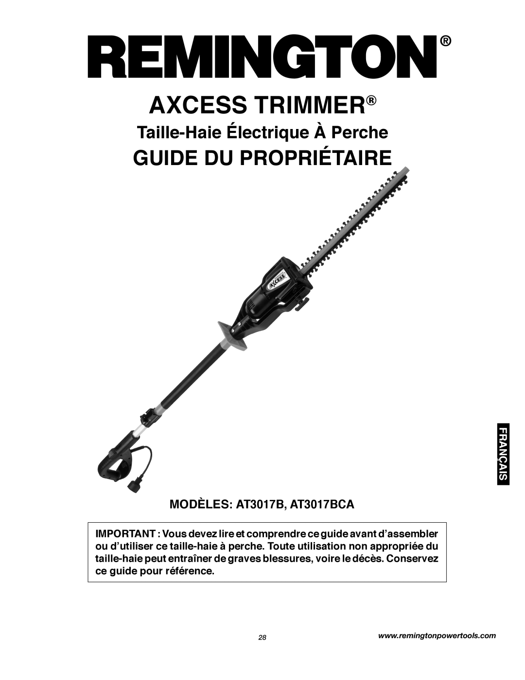 Remington owner manual Guide DU Propriétaire, Modèles AT3017B, AT3017BCA 